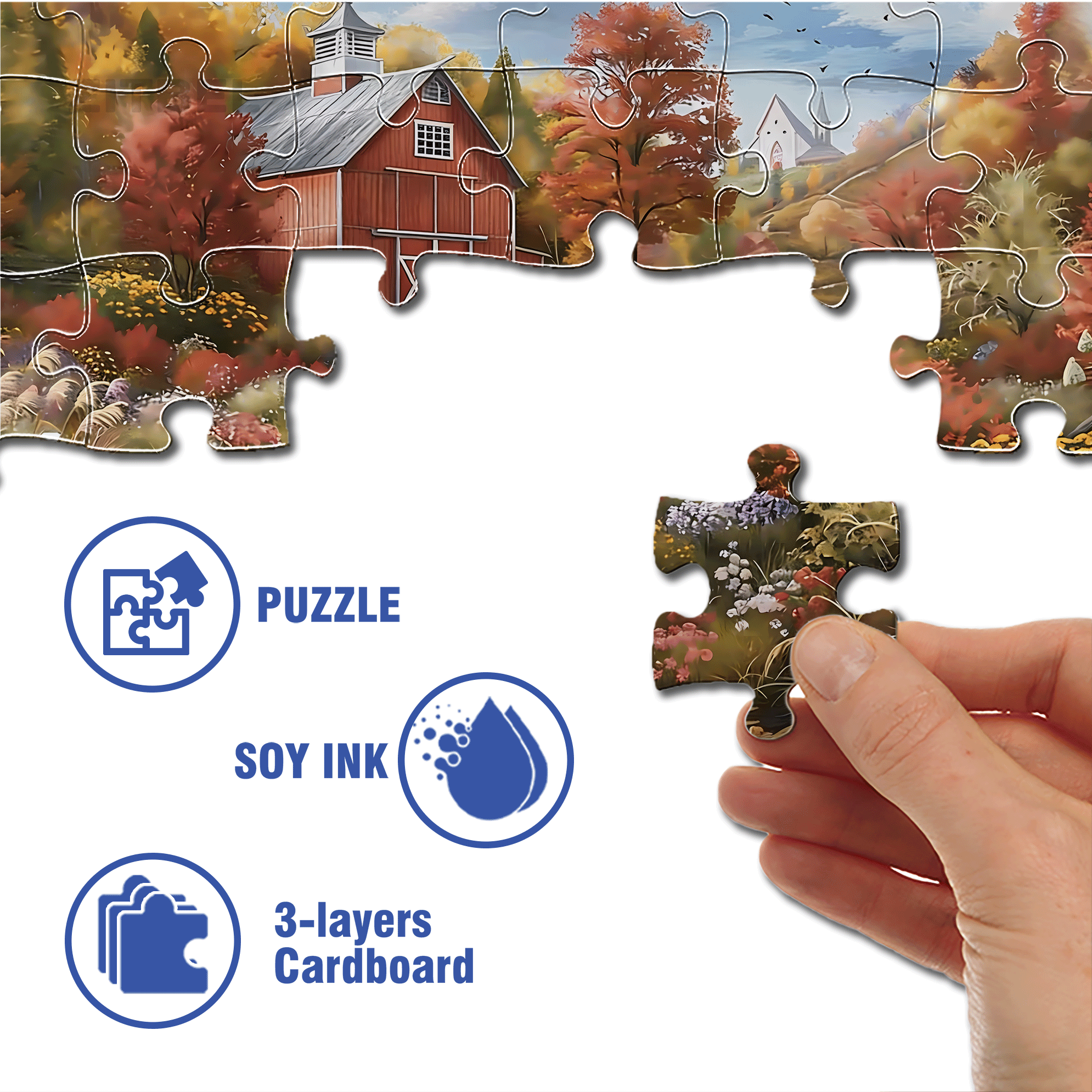 Autumn Creek Red Barn 500pcs/1000pcs Jigsaw Puzzle, Scratch-Resistant, Interactive Family Game & Brain-Boosting DIY Decor, Perfect for Halloween, Christmas & New Year Gifts, Family Puzzle Game