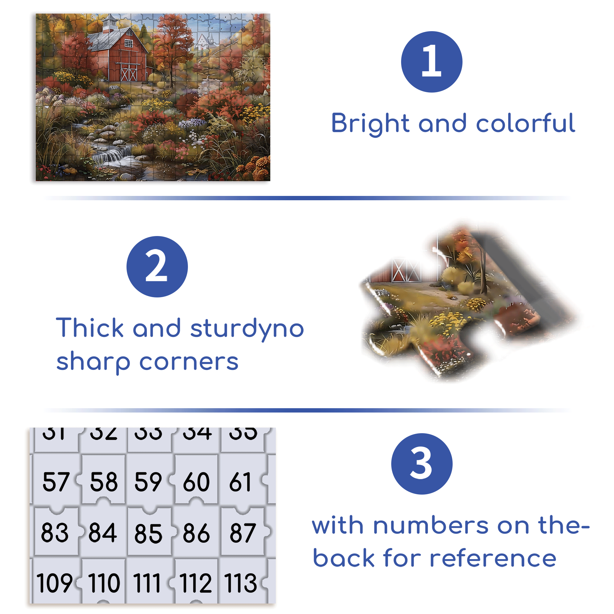 Autumn Creek Red Barn 500pcs/1000pcs Jigsaw Puzzle, Scratch-Resistant, Interactive Family Game & Brain-Boosting DIY Decor, Perfect for Halloween, Christmas & New Year Gifts, Family Puzzle Game