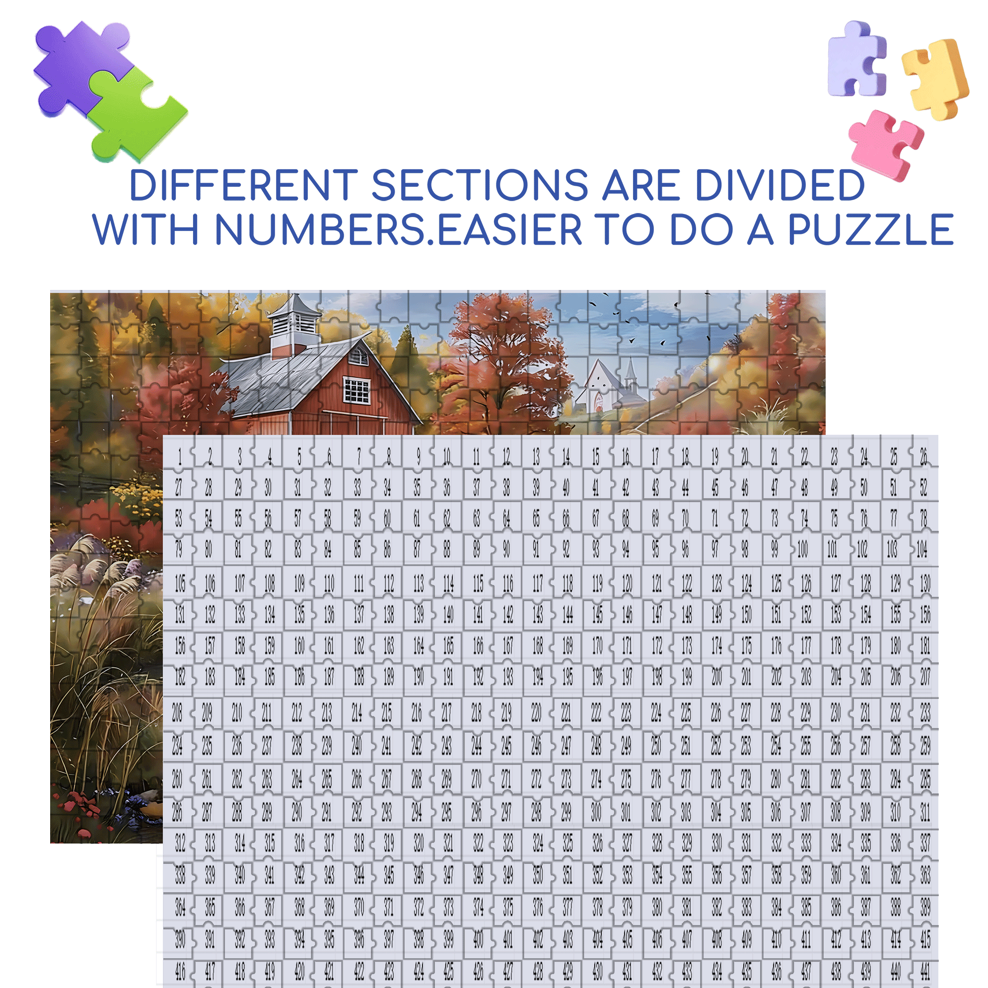 Autumn Creek Red Barn 500pcs/1000pcs Jigsaw Puzzle, Scratch-Resistant, Interactive Family Game & Brain-Boosting DIY Decor, Perfect for Halloween, Christmas & New Year Gifts, Family Puzzle Game