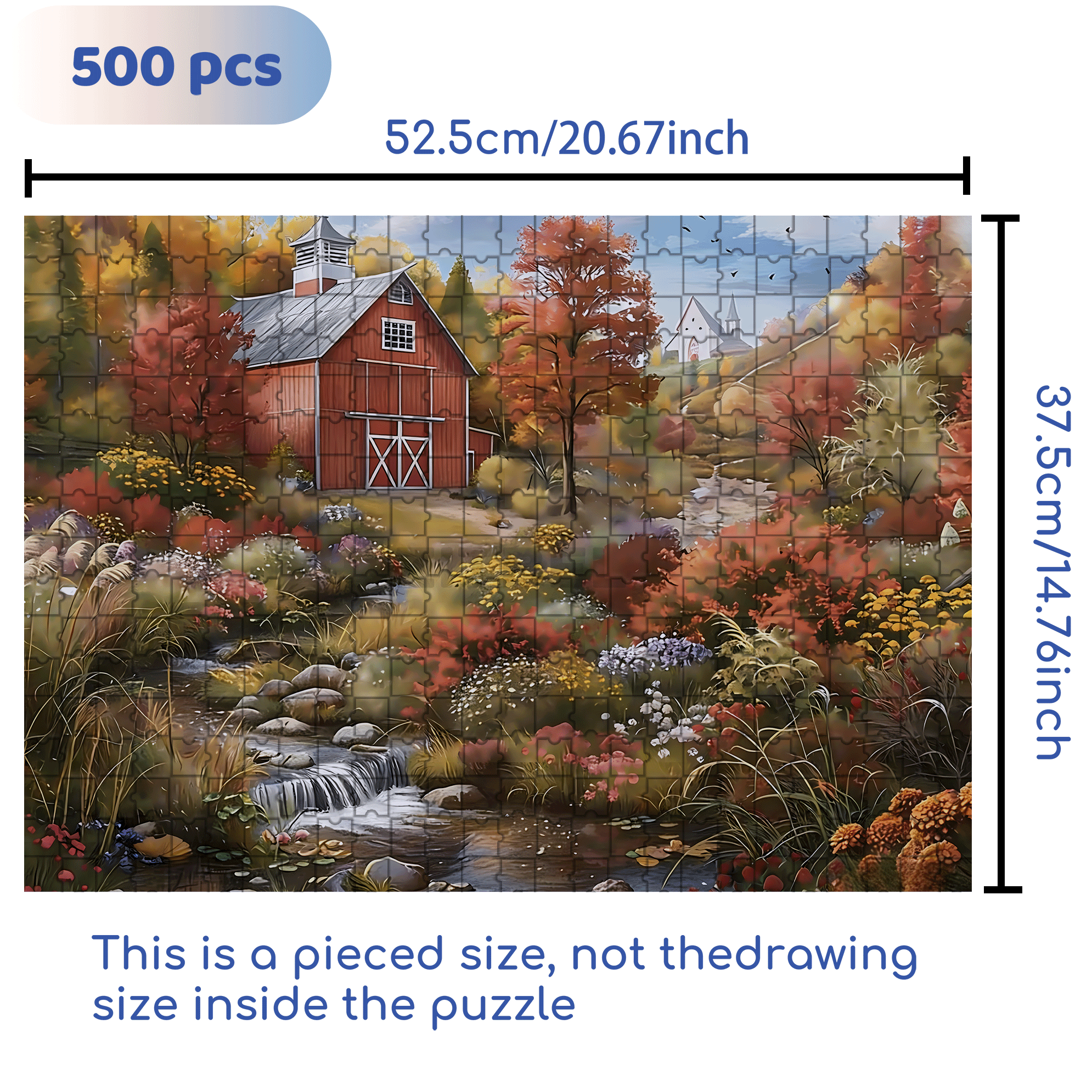 Autumn Creek Red Barn 500pcs/1000pcs Jigsaw Puzzle, Scratch-Resistant, Interactive Family Game & Brain-Boosting DIY Decor, Perfect for Halloween, Christmas & New Year Gifts, Family Puzzle Game