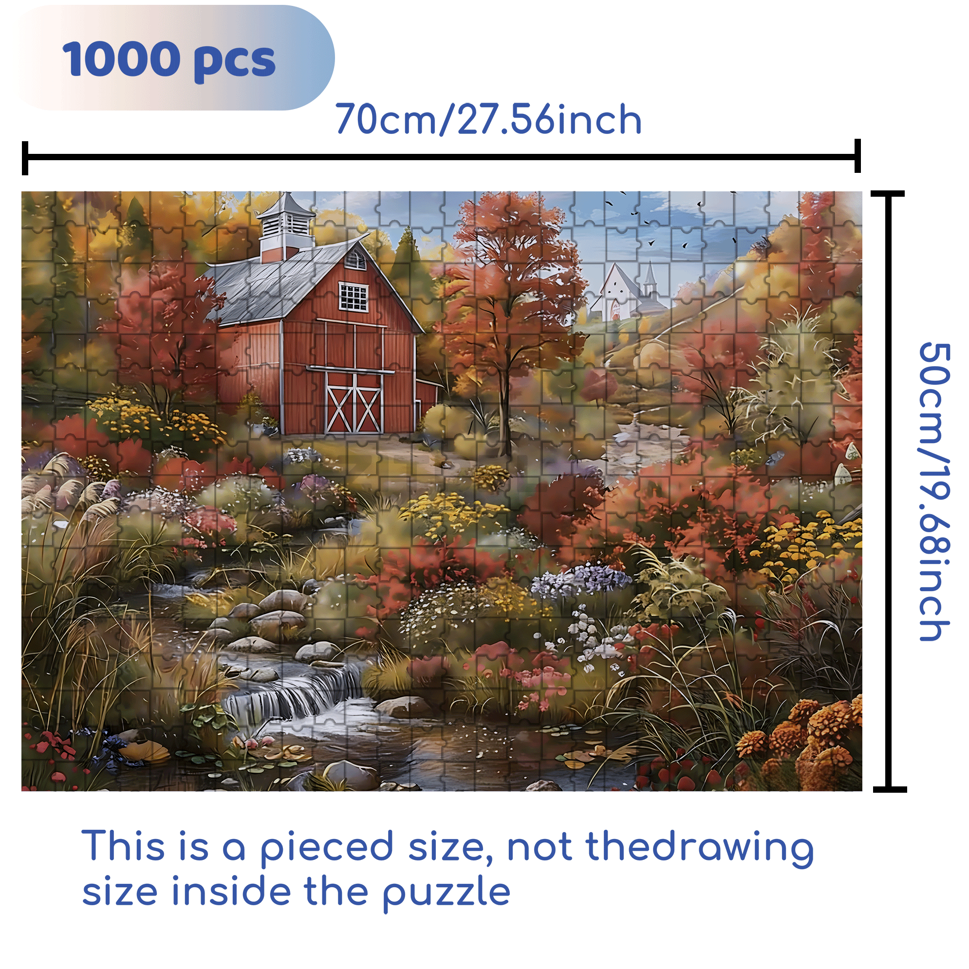 Autumn Creek Red Barn 500pcs/1000pcs Jigsaw Puzzle, Scratch-Resistant, Interactive Family Game & Brain-Boosting DIY Decor, Perfect for Halloween, Christmas & New Year Gifts, Family Puzzle Game