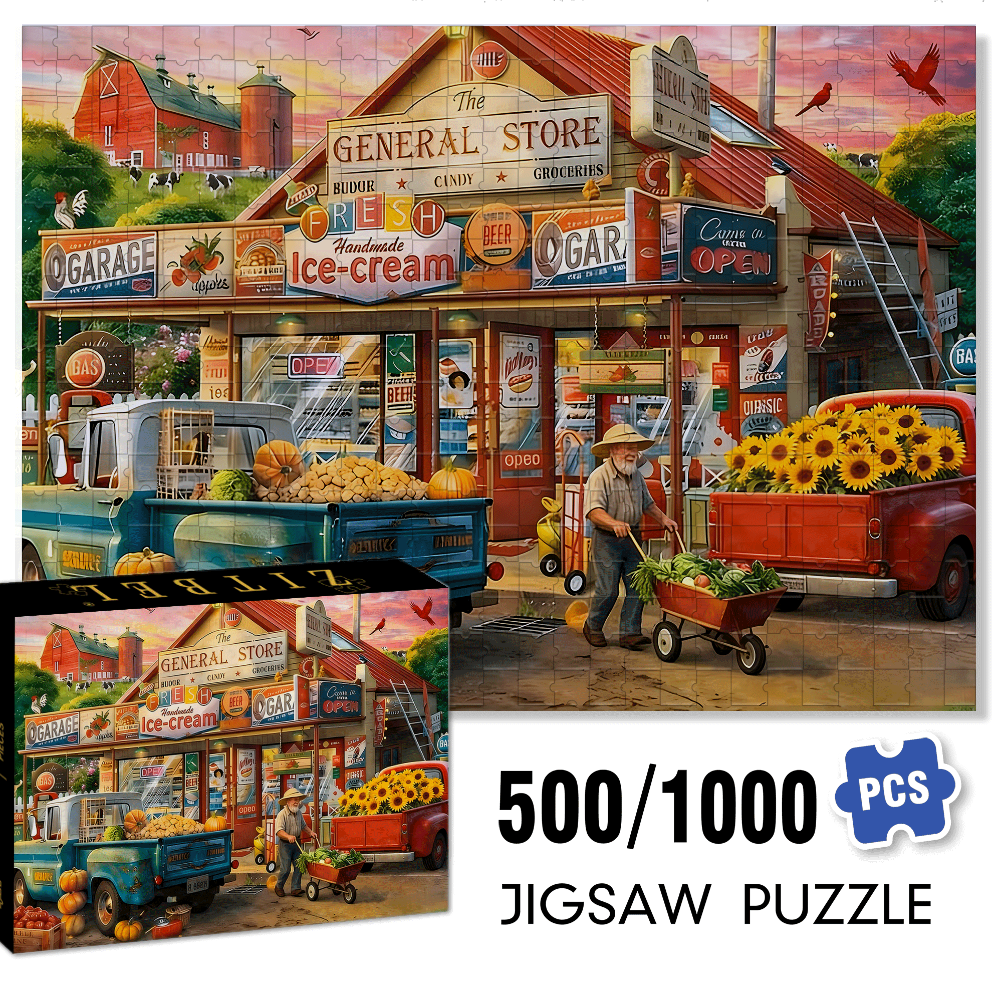 Autumn General Store 500pcs/1000pcs Jigsaw Puzzle, Scratch-Resistant, Interactive Family Game & Brain-Boosting DIY Decor, Perfect for Halloween, Christmas & New Year Gifts, Family Puzzle Game