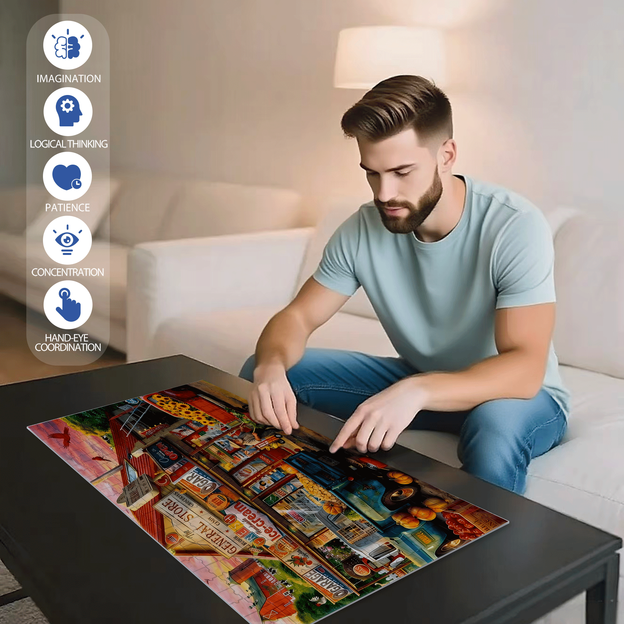 Autumn General Store 500pcs/1000pcs Jigsaw Puzzle, Scratch-Resistant, Interactive Family Game & Brain-Boosting DIY Decor, Perfect for Halloween, Christmas & New Year Gifts, Family Puzzle Game