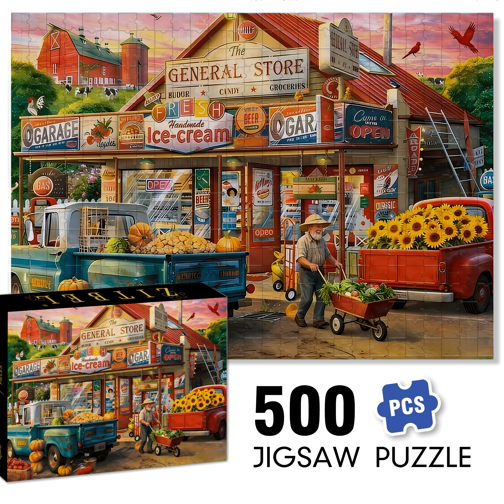 Autumn General Store 500pcs/1000pcs Jigsaw Puzzle, Scratch-Resistant, Interactive Family Game & Brain-Boosting DIY Decor, Perfect for Halloween, Christmas & New Year Gifts, Family Puzzle Game
