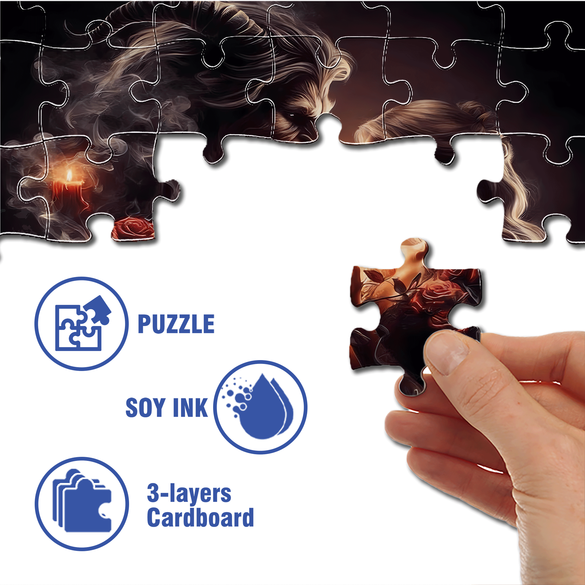 Beasts And Beauties with Rose 500pcs/1000pcs Jigsaw Puzzle, Scratch-Resistant, Interactive Family Game & Brain-Boosting DIY Decor, Perfect for Halloween, Christmas & New Year Gifts, Family Puzzle Game