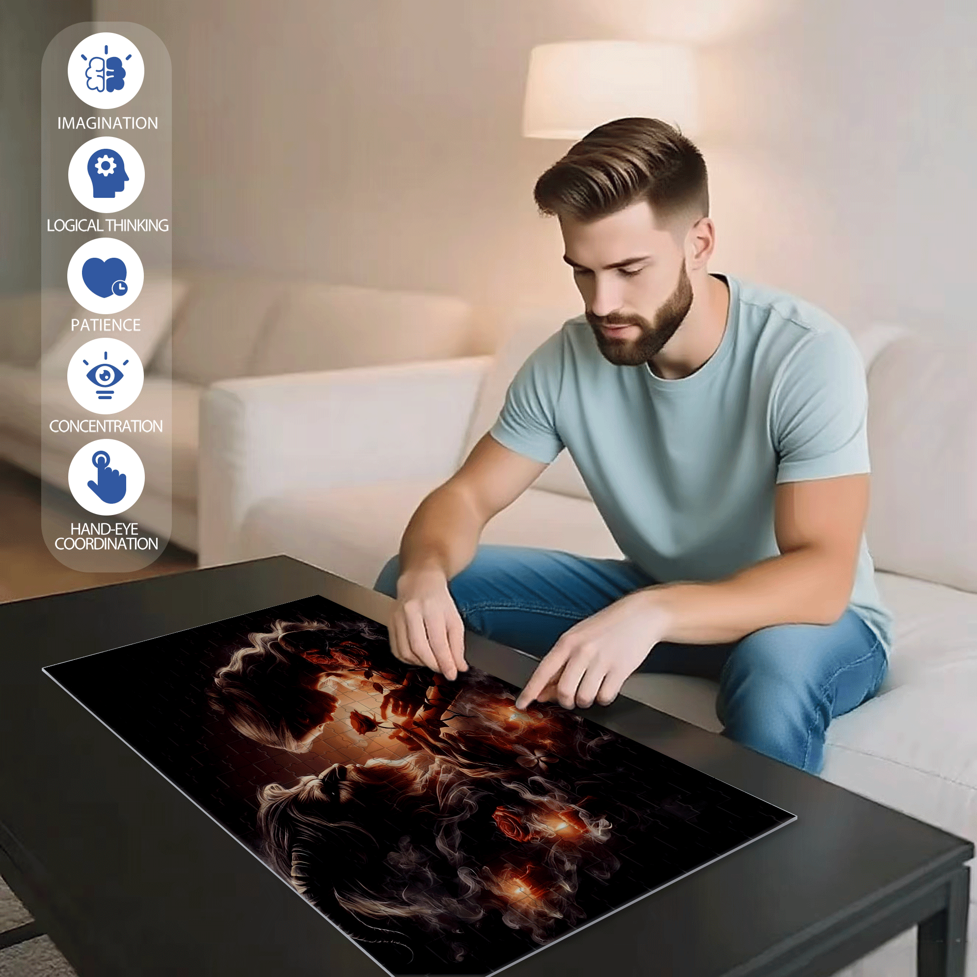 Beasts And Beauties with Rose 500pcs/1000pcs Jigsaw Puzzle, Scratch-Resistant, Interactive Family Game & Brain-Boosting DIY Decor, Perfect for Halloween, Christmas & New Year Gifts, Family Puzzle Game