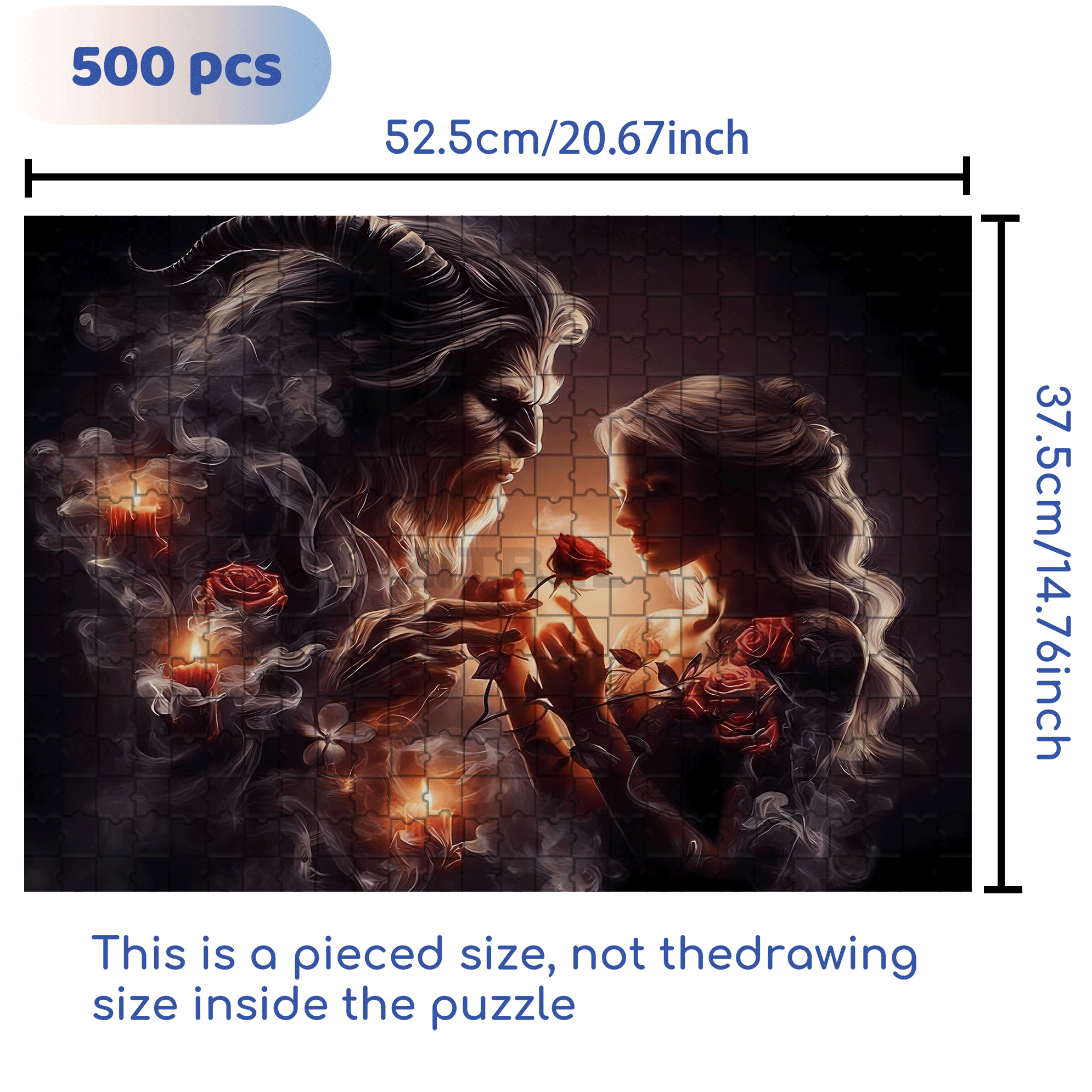 Beasts And Beauties with Rose 500pcs/1000pcs Jigsaw Puzzle, Scratch-Resistant, Interactive Family Game & Brain-Boosting DIY Decor, Perfect for Halloween, Christmas & New Year Gifts, Family Puzzle Game