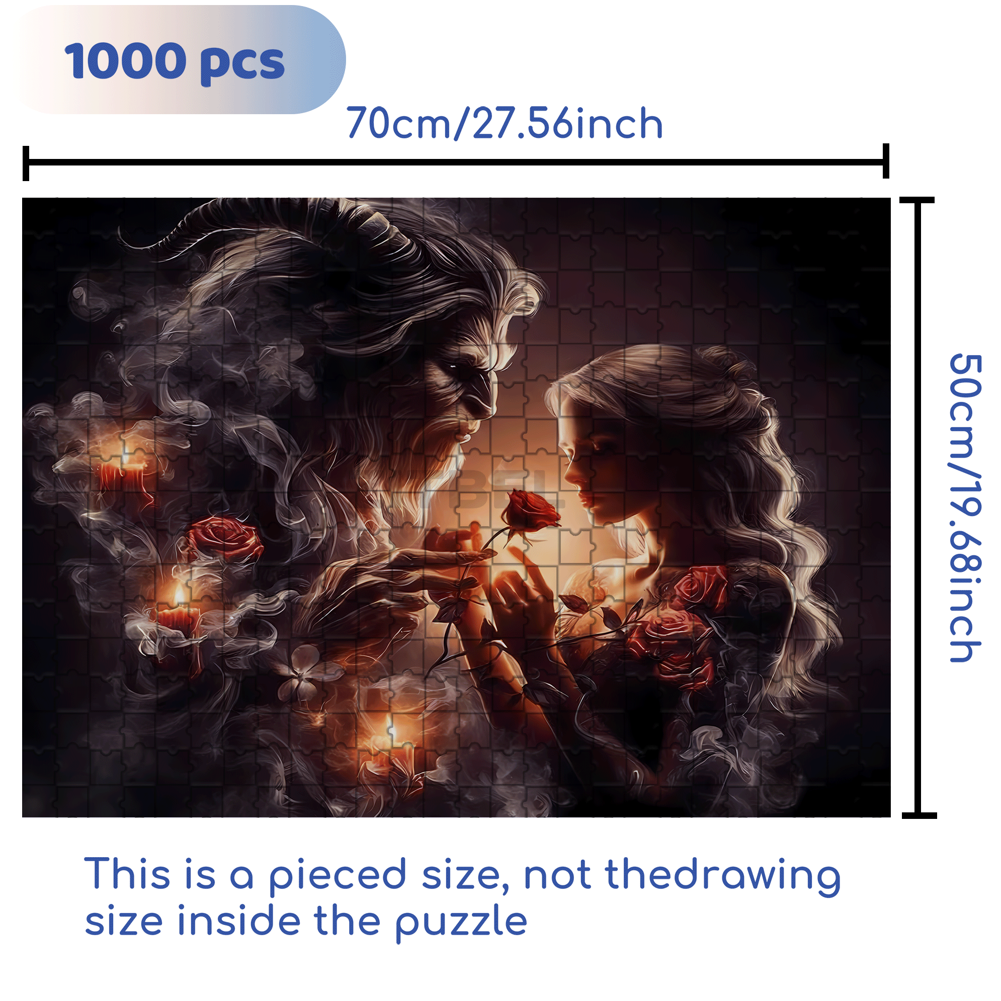 Beasts And Beauties with Rose 500pcs/1000pcs Jigsaw Puzzle, Scratch-Resistant, Interactive Family Game & Brain-Boosting DIY Decor, Perfect for Halloween, Christmas & New Year Gifts, Family Puzzle Game