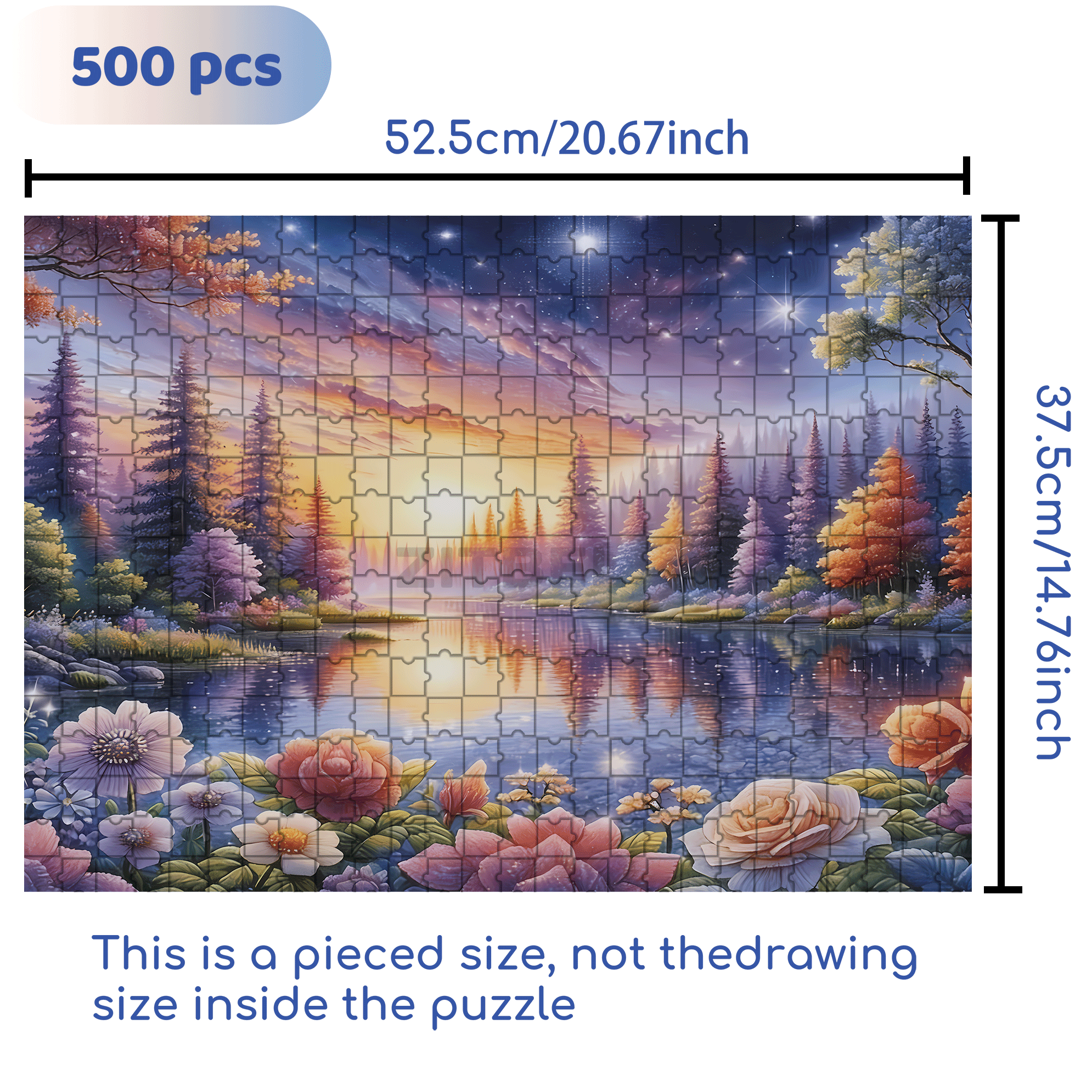 Blooming Flowers Reflect The Starry River 500pcs/1000pcs Jigsaw Puzzle, Scratch-Resistant, Interactive Family Game & Brain-Boosting DIY Decor, Perfect for Halloween, Christmas & New Year Gifts, Family Puzzle Game