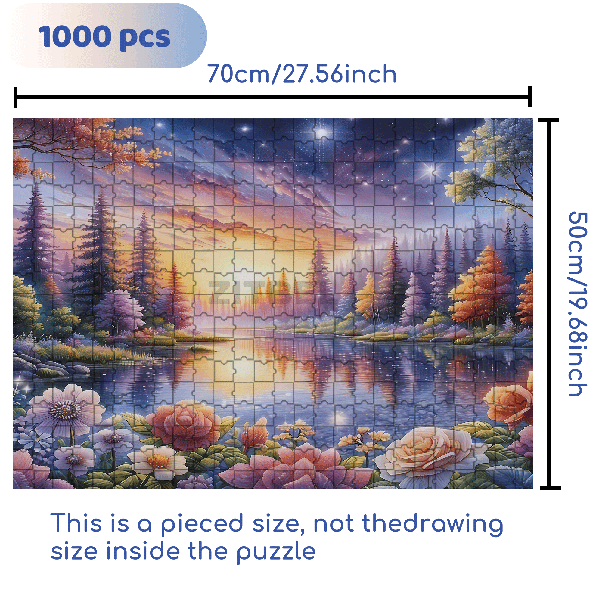 Blooming Flowers Reflect The Starry River 500pcs/1000pcs Jigsaw Puzzle, Scratch-Resistant, Interactive Family Game & Brain-Boosting DIY Decor, Perfect for Halloween, Christmas & New Year Gifts, Family Puzzle Game