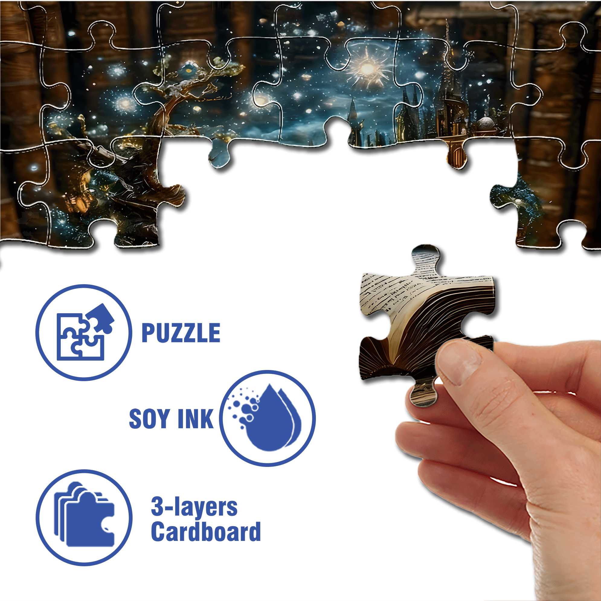 Book Page Fantasy City 500pcs/1000pcs Jigsaw Puzzle, Scratch-Resistant, Interactive Family Game & Brain-Boosting DIY Decor, Perfect for Halloween, Christmas & New Year Gifts, Family Puzzle Game