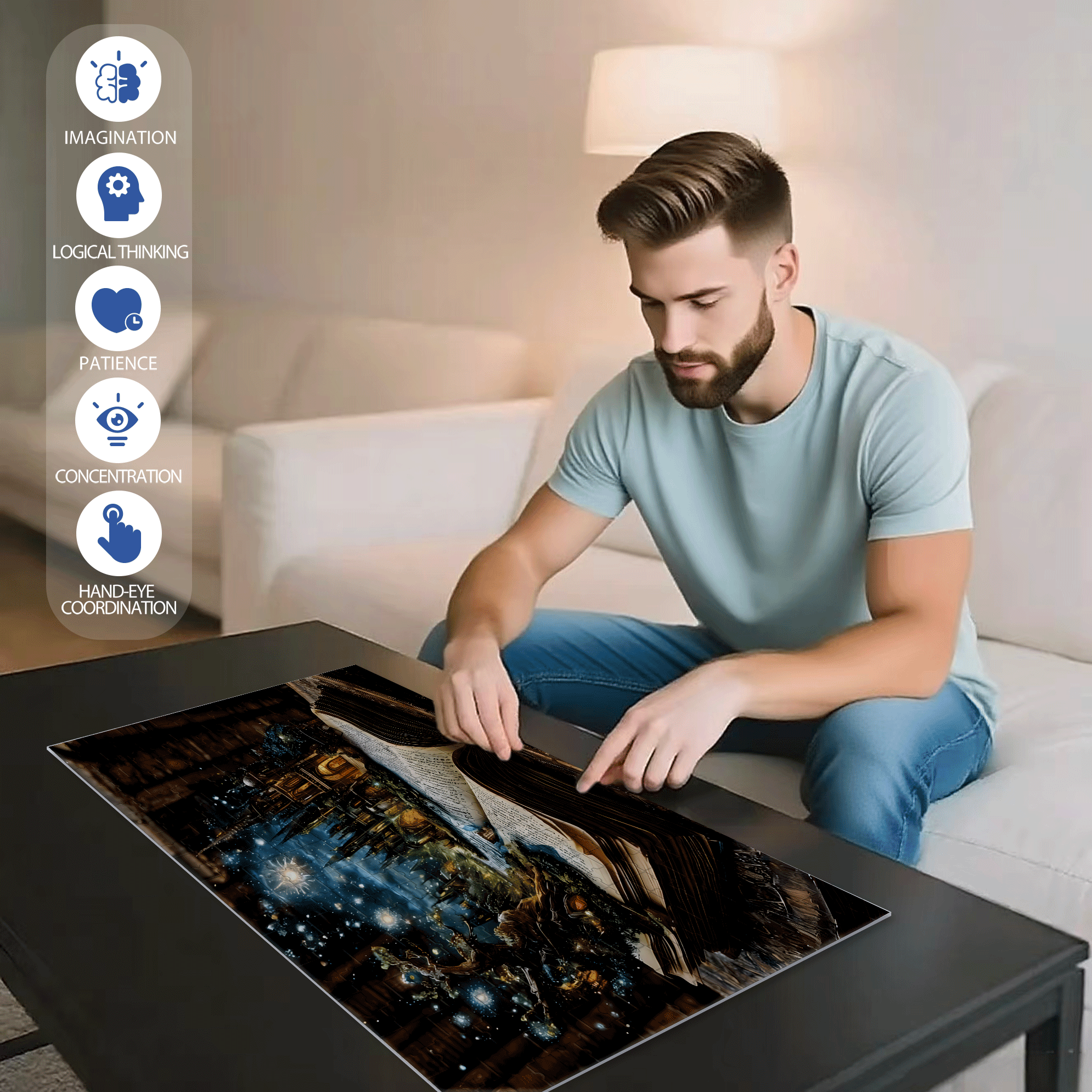 Book Page Fantasy City 500pcs/1000pcs Jigsaw Puzzle, Scratch-Resistant, Interactive Family Game & Brain-Boosting DIY Decor, Perfect for Halloween, Christmas & New Year Gifts, Family Puzzle Game