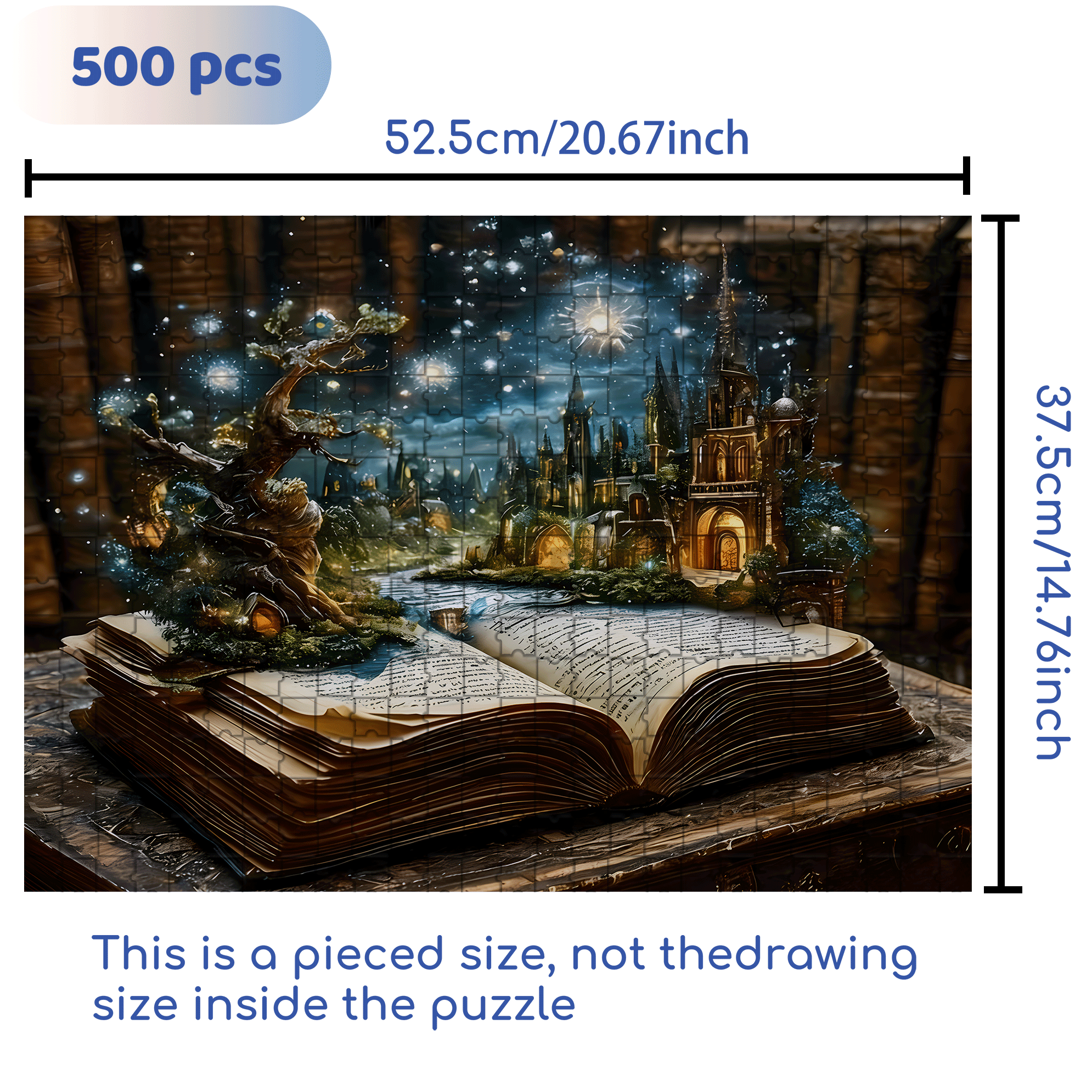 Book Page Fantasy City 500pcs/1000pcs Jigsaw Puzzle, Scratch-Resistant, Interactive Family Game & Brain-Boosting DIY Decor, Perfect for Halloween, Christmas & New Year Gifts, Family Puzzle Game