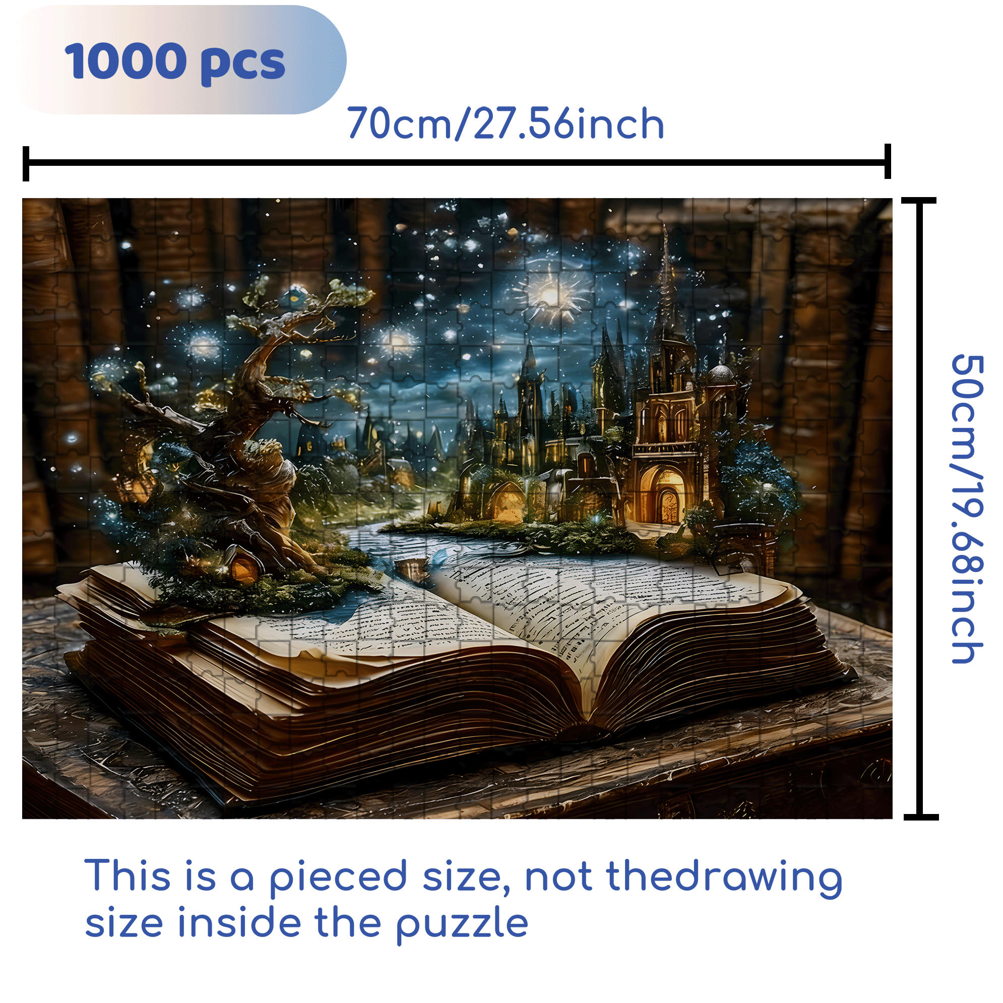 Book Page Fantasy City 500pcs/1000pcs Jigsaw Puzzle, Scratch-Resistant, Interactive Family Game & Brain-Boosting DIY Decor, Perfect for Halloween, Christmas & New Year Gifts, Family Puzzle Game