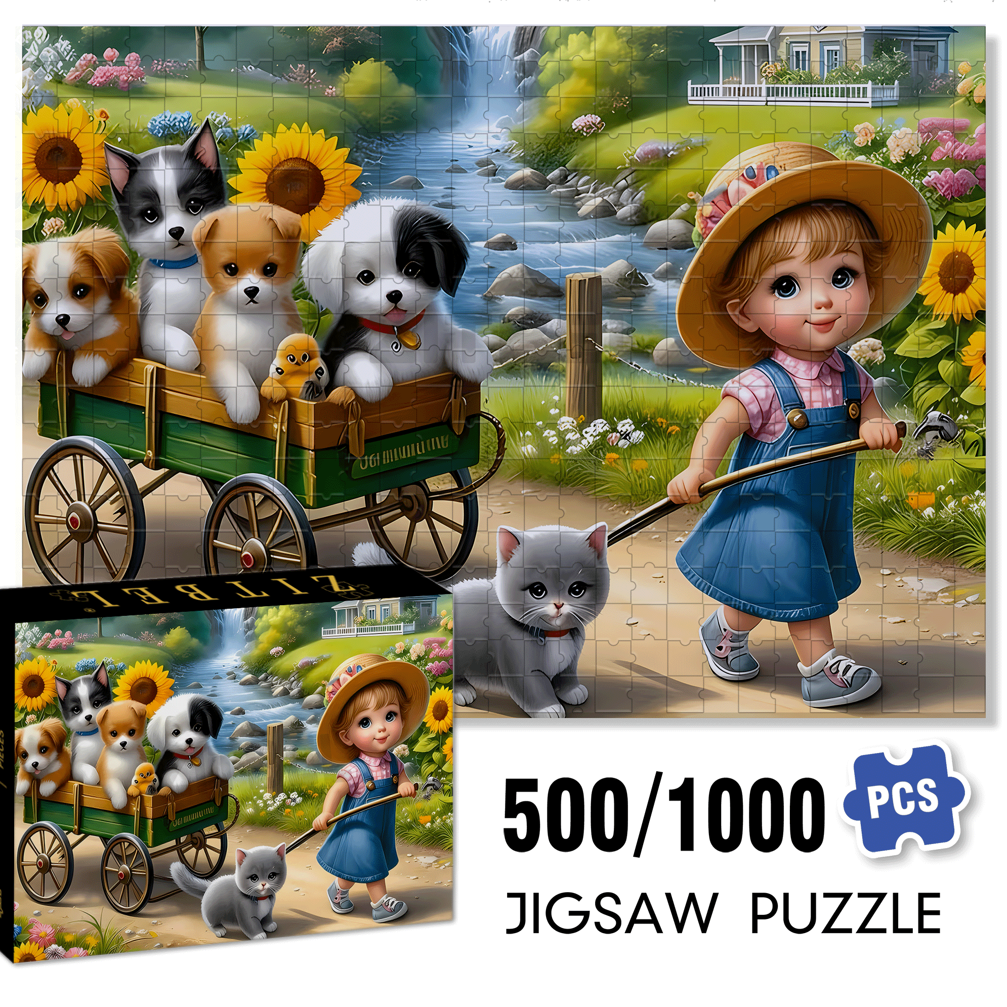Book with Cute Farm Animals 500pcs/1000pcs Jigsaw Puzzle, Scratch-Resistant, Interactive Family Game & Brain-Boosting DIY Decor, Perfect for Halloween, Christmas & New Year Gifts, Family Puzzle Game