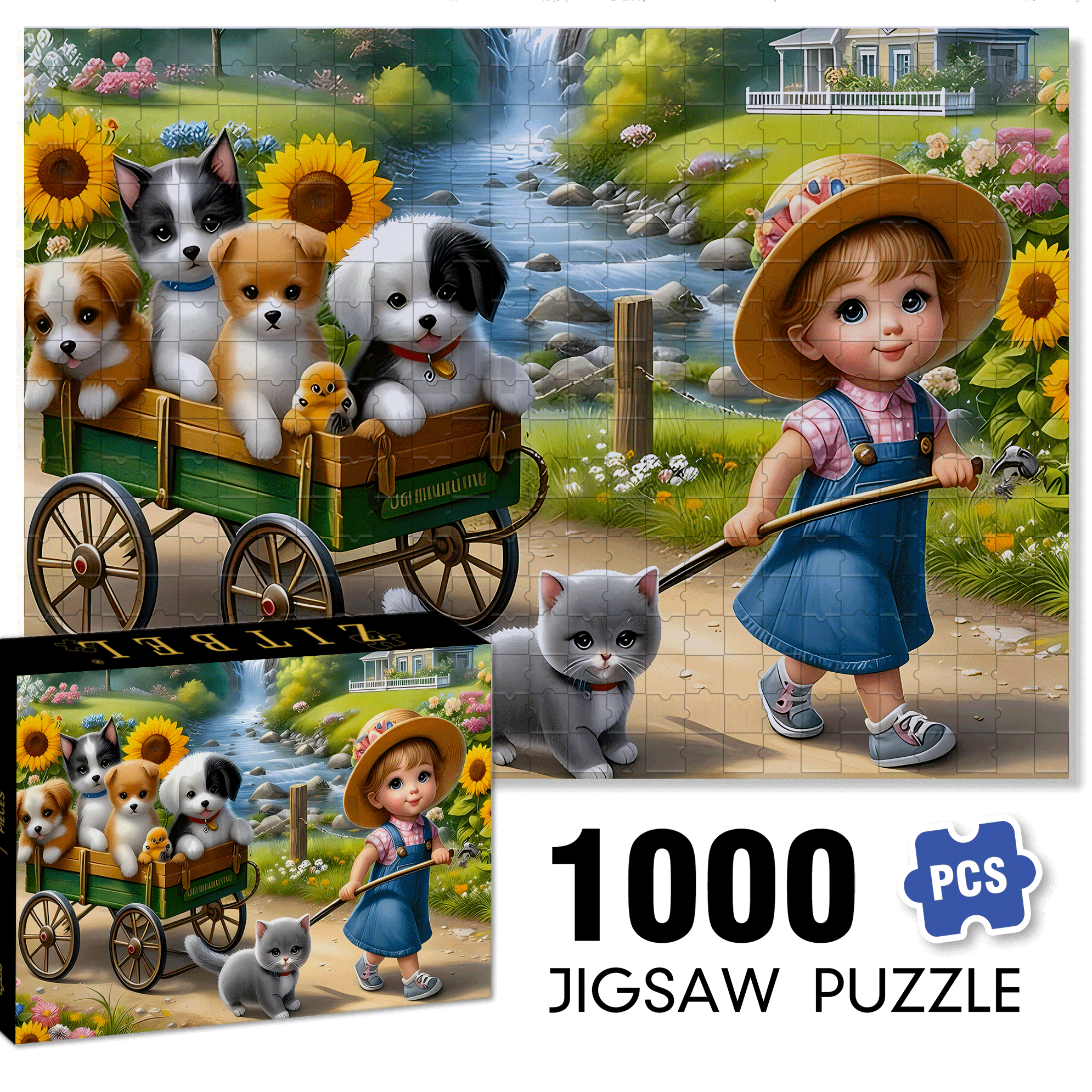 Book with Cute Farm Animals 500pcs/1000pcs Jigsaw Puzzle, Scratch-Resistant, Interactive Family Game & Brain-Boosting DIY Decor, Perfect for Halloween, Christmas & New Year Gifts, Family Puzzle Game