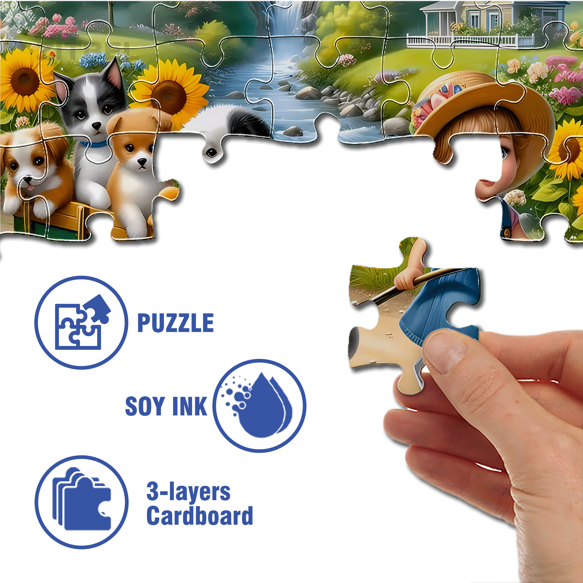 Book with Cute Farm Animals 500pcs/1000pcs Jigsaw Puzzle, Scratch-Resistant, Interactive Family Game & Brain-Boosting DIY Decor, Perfect for Halloween, Christmas & New Year Gifts, Family Puzzle Game