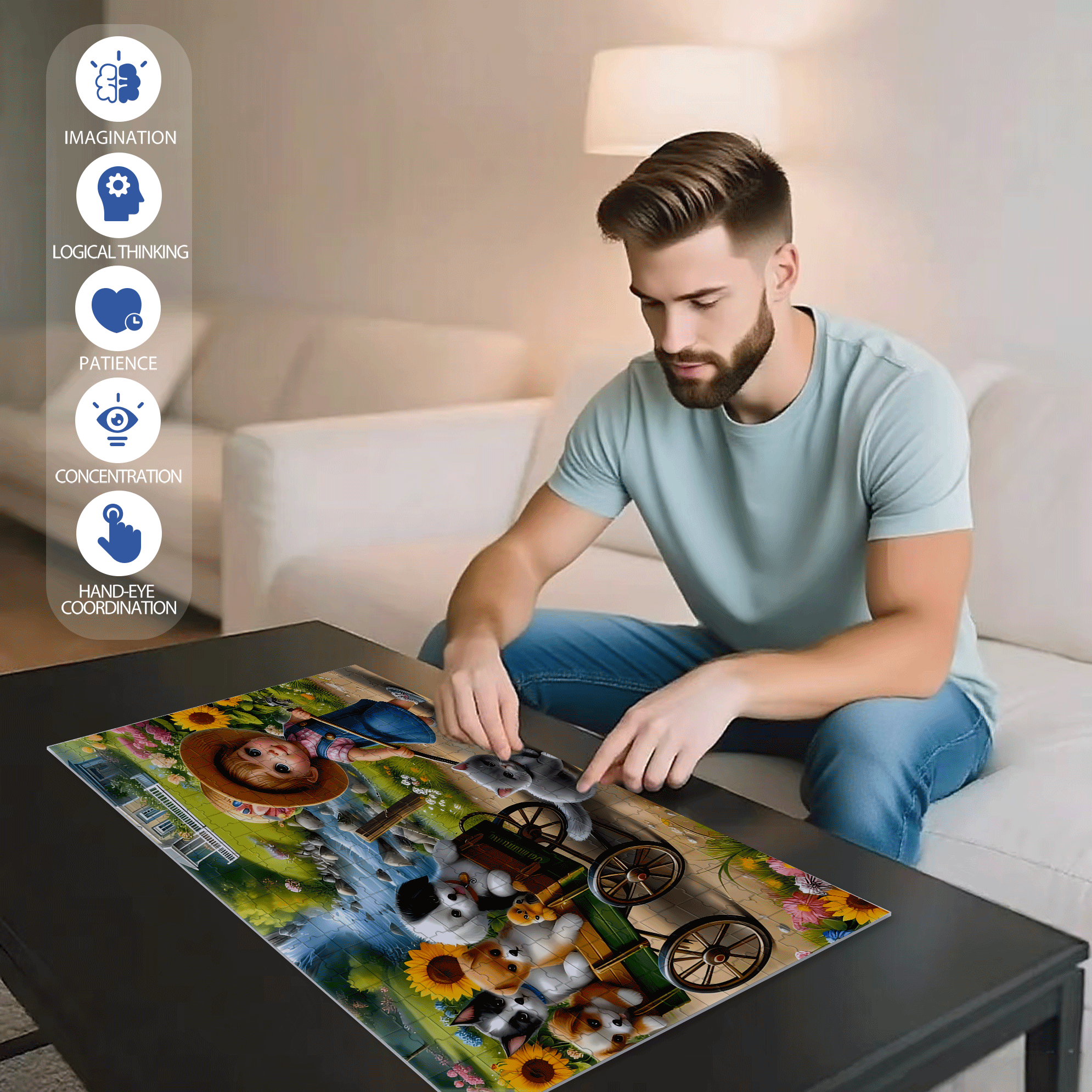 Book with Cute Farm Animals 500pcs/1000pcs Jigsaw Puzzle, Scratch-Resistant, Interactive Family Game & Brain-Boosting DIY Decor, Perfect for Halloween, Christmas & New Year Gifts, Family Puzzle Game