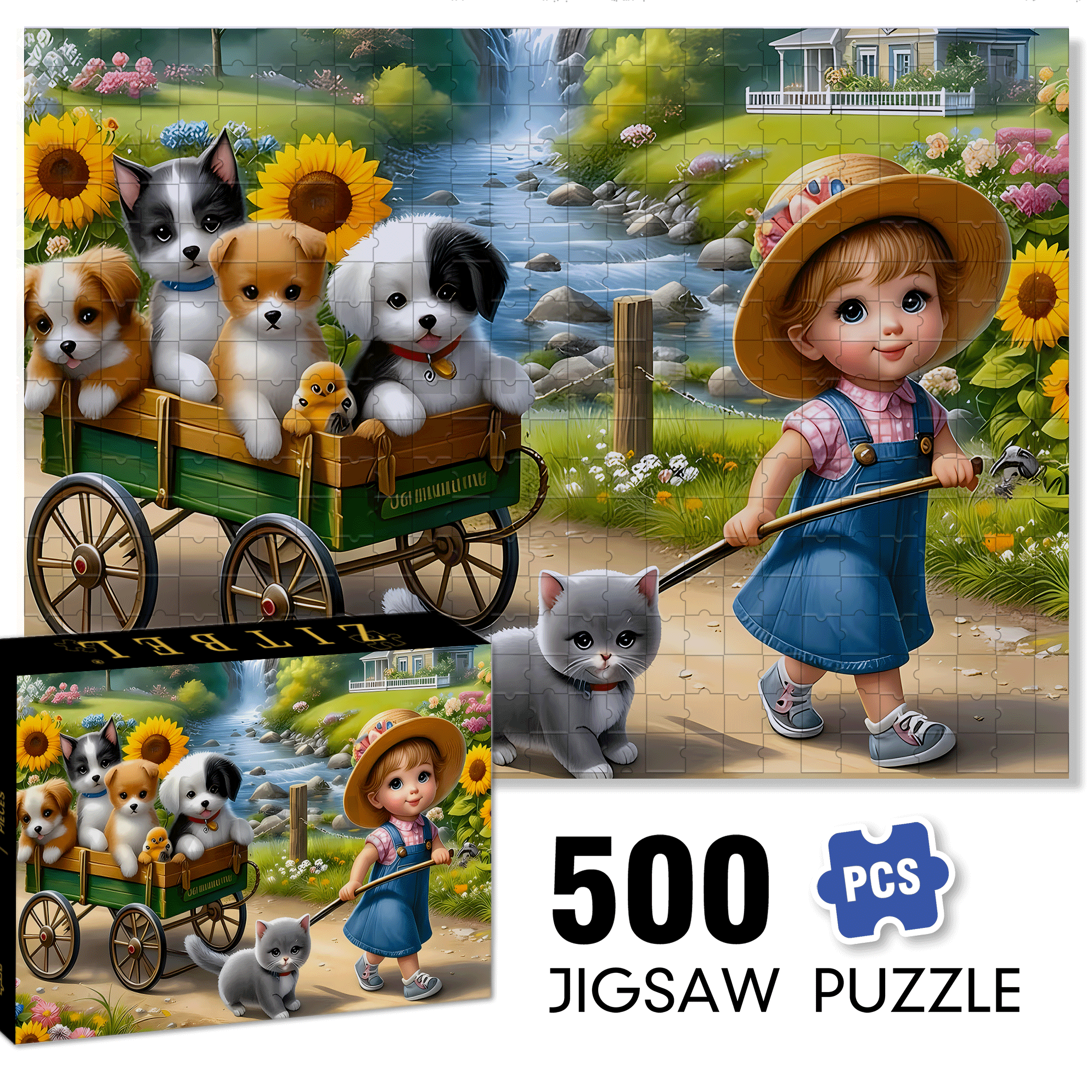 Book with Cute Farm Animals 500pcs/1000pcs Jigsaw Puzzle, Scratch-Resistant, Interactive Family Game & Brain-Boosting DIY Decor, Perfect for Halloween, Christmas & New Year Gifts, Family Puzzle Game