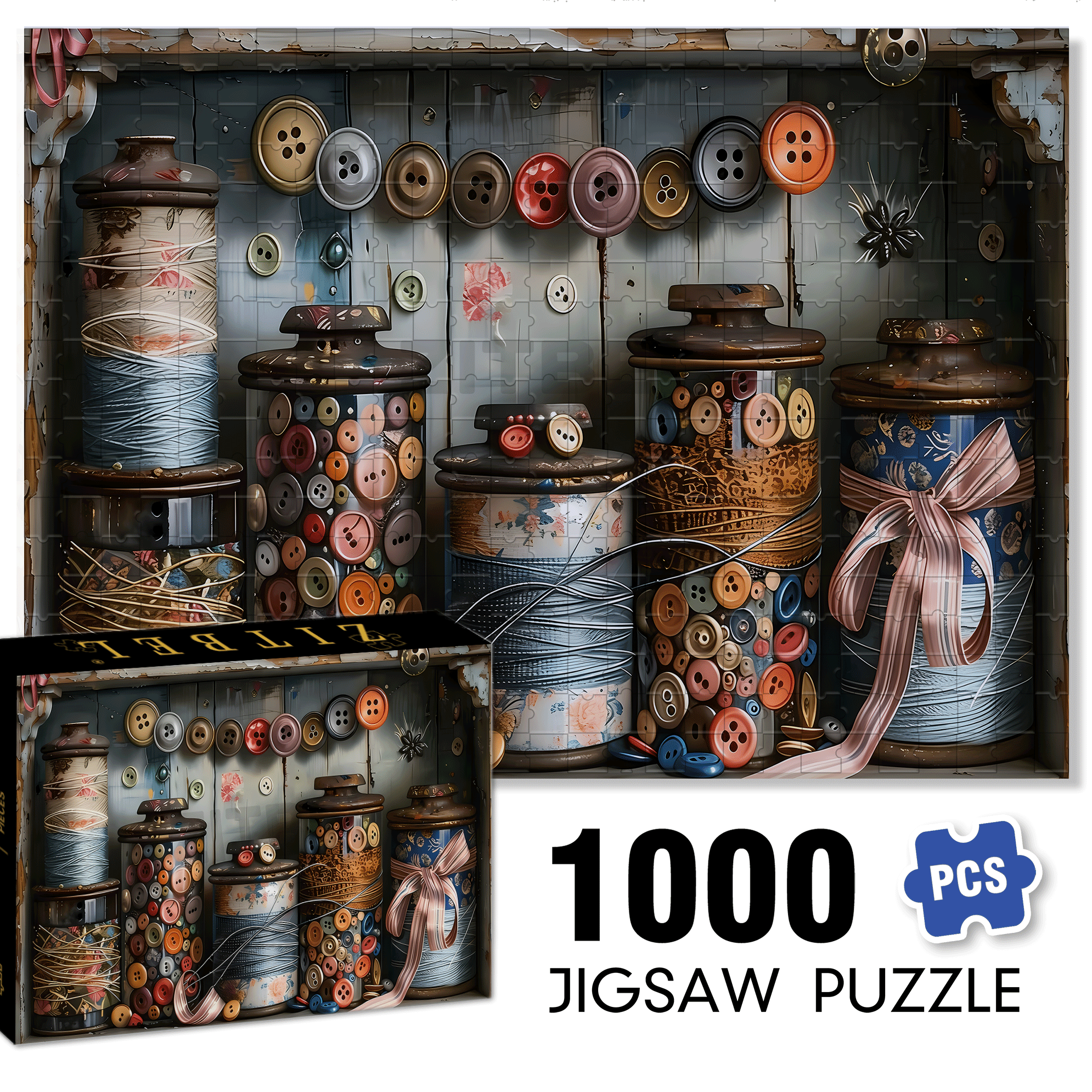 Button And Jar 500pcs/1000pcs Jigsaw Puzzle, Scratch-Resistant, Interactive Family Game & Brain-Boosting DIY Decor, Perfect for Halloween, Christmas & New Year Gifts, Family Puzzle Game
