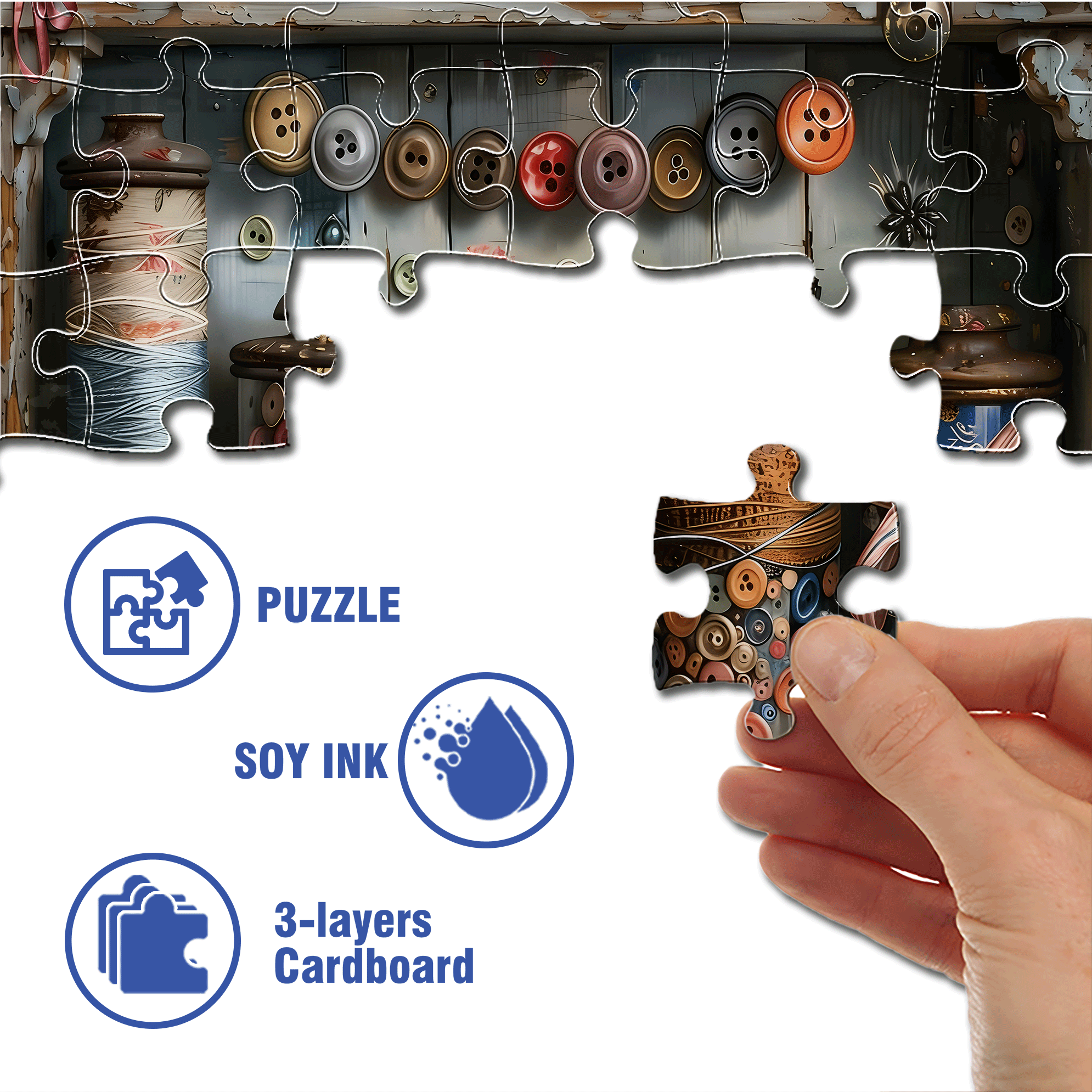Button And Jar 500pcs/1000pcs Jigsaw Puzzle, Scratch-Resistant, Interactive Family Game & Brain-Boosting DIY Decor, Perfect for Halloween, Christmas & New Year Gifts, Family Puzzle Game