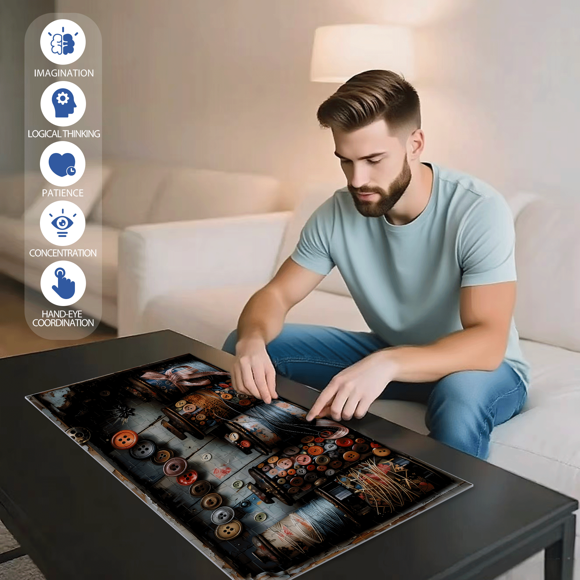 Button And Jar 500pcs/1000pcs Jigsaw Puzzle, Scratch-Resistant, Interactive Family Game & Brain-Boosting DIY Decor, Perfect for Halloween, Christmas & New Year Gifts, Family Puzzle Game