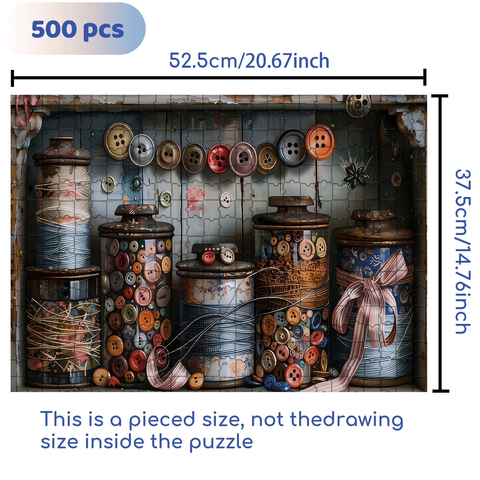 Button And Jar 500pcs/1000pcs Jigsaw Puzzle, Scratch-Resistant, Interactive Family Game & Brain-Boosting DIY Decor, Perfect for Halloween, Christmas & New Year Gifts, Family Puzzle Game