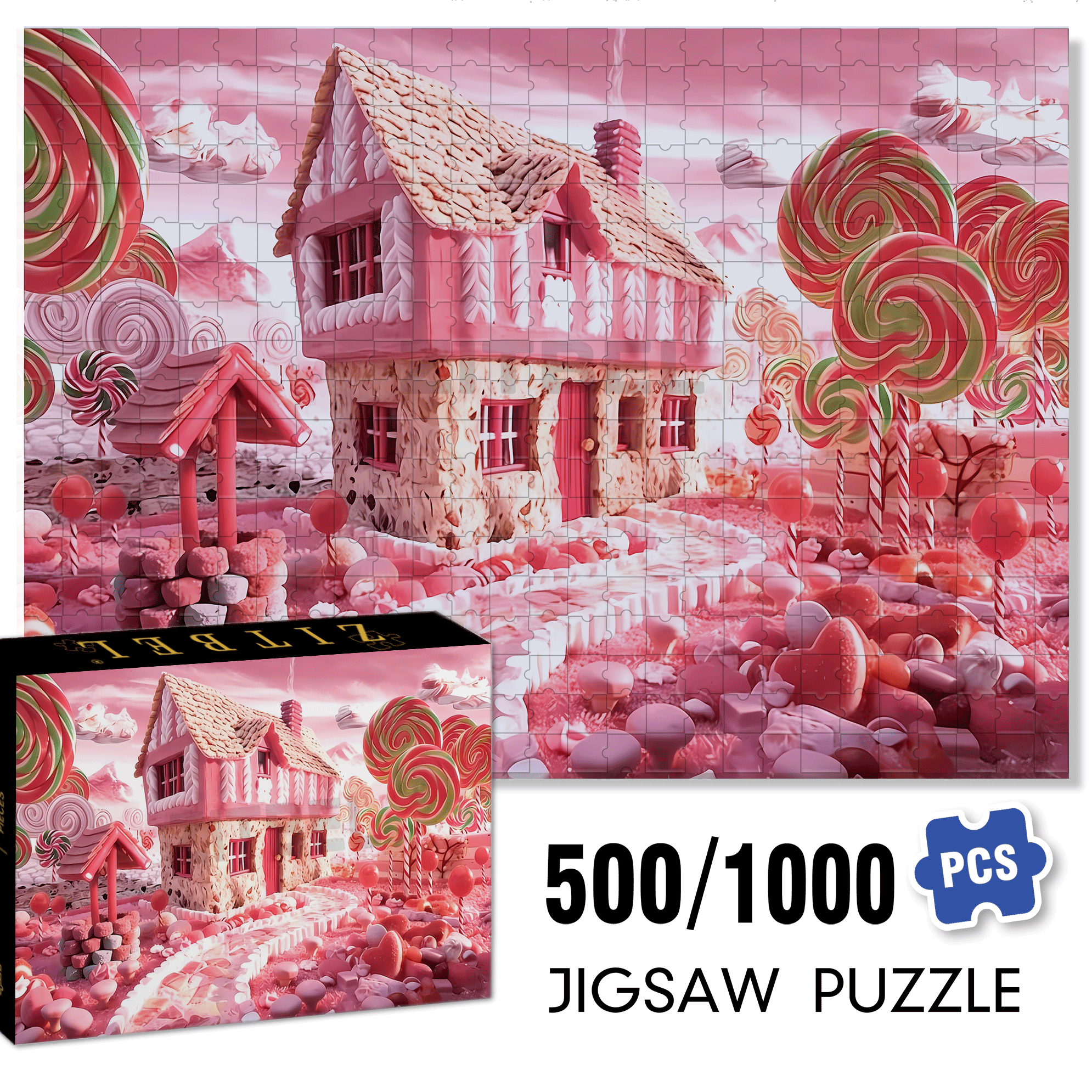 Candy House 500pcs/1000pcs Jigsaw Puzzle, Scratch-Resistant, Interactive Family Game & Brain-Boosting DIY Decor, Perfect for Halloween, Christmas & New Year Gifts, Family Puzzle Game