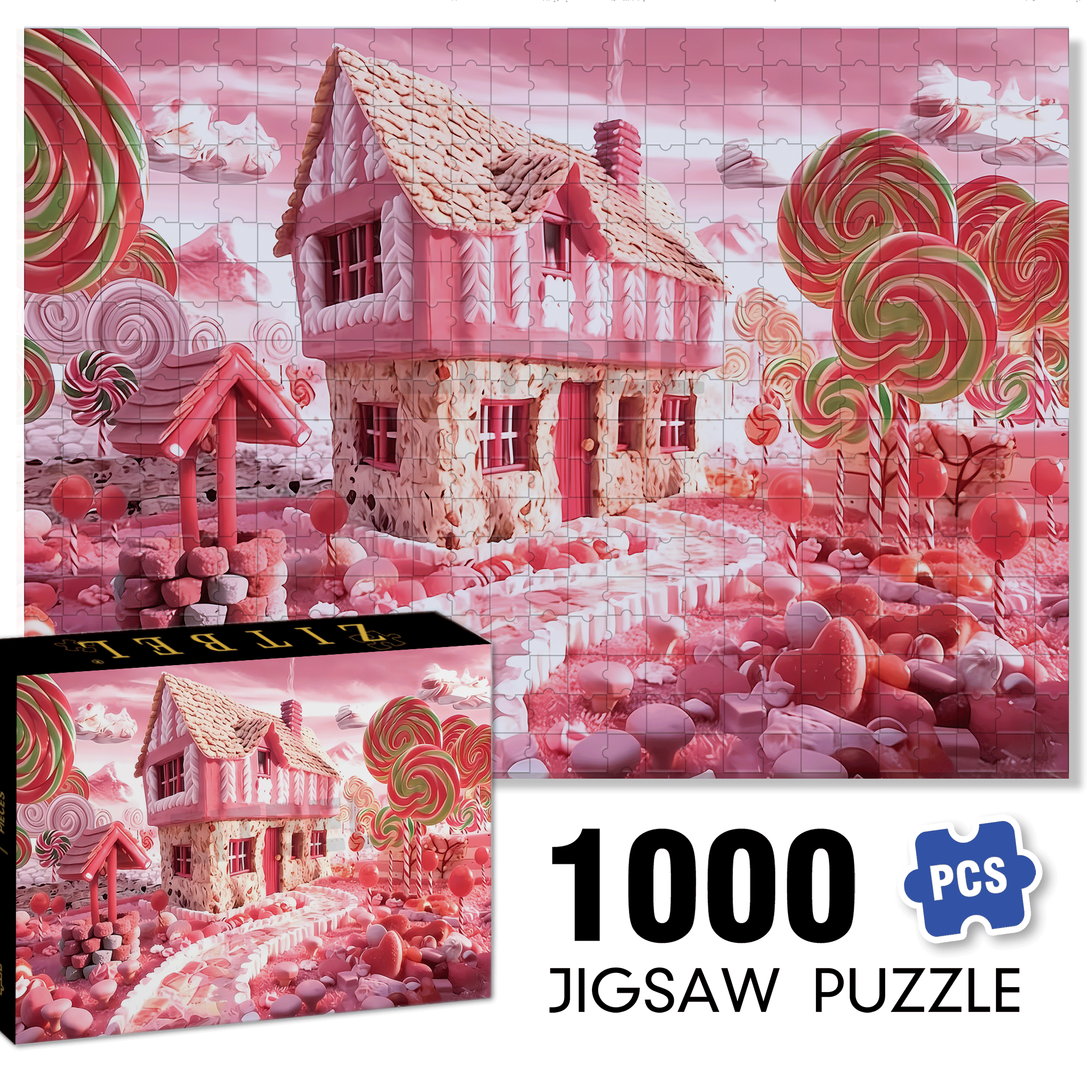 Candy House 500pcs/1000pcs Jigsaw Puzzle, Scratch-Resistant, Interactive Family Game & Brain-Boosting DIY Decor, Perfect for Halloween, Christmas & New Year Gifts, Family Puzzle Game