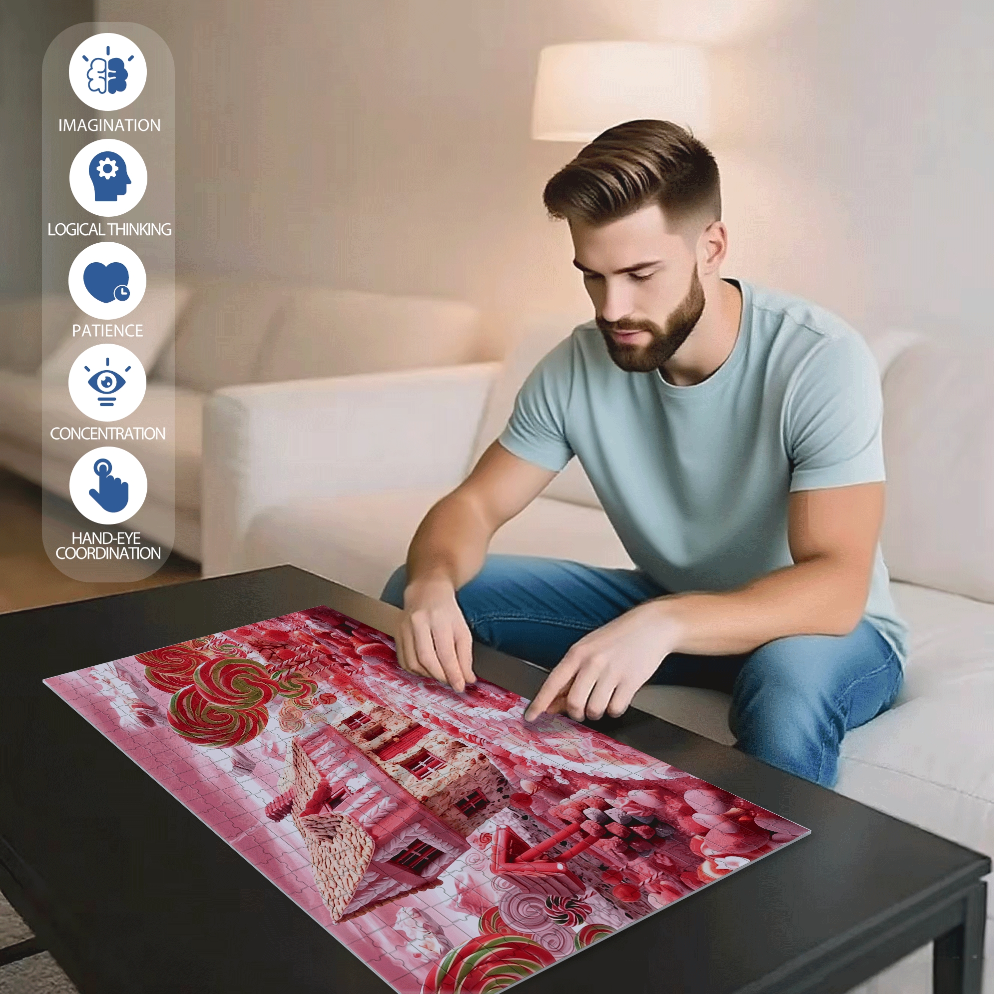 Candy House 500pcs/1000pcs Jigsaw Puzzle, Scratch-Resistant, Interactive Family Game & Brain-Boosting DIY Decor, Perfect for Halloween, Christmas & New Year Gifts, Family Puzzle Game