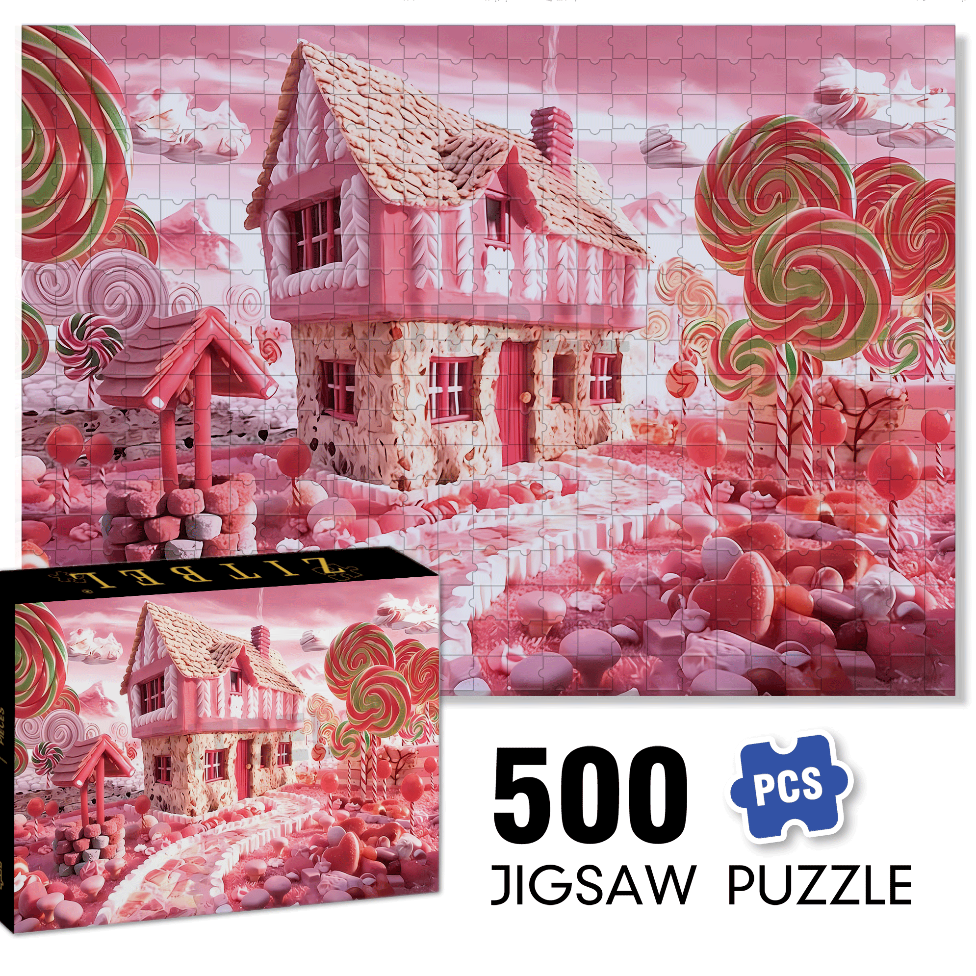 Candy House 500pcs/1000pcs Jigsaw Puzzle, Scratch-Resistant, Interactive Family Game & Brain-Boosting DIY Decor, Perfect for Halloween, Christmas & New Year Gifts, Family Puzzle Game