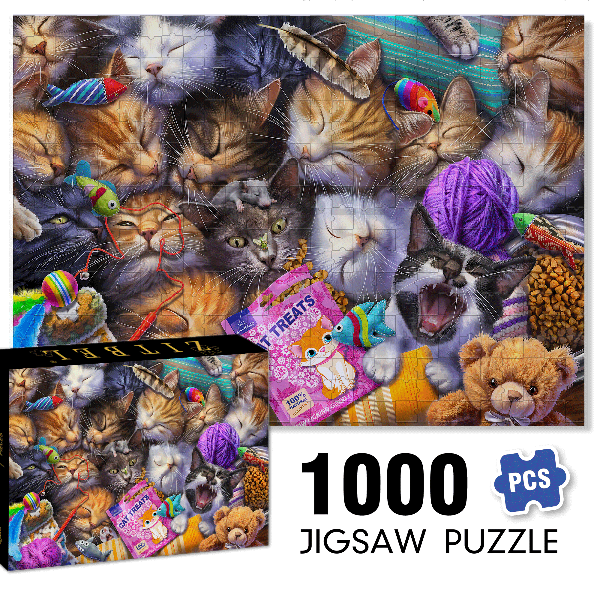 Cat Treats 500pcs/1000pcs Jigsaw Puzzle, Scratch-Resistant, Interactive Family Game & Brain-Boosting DIY Decor, Perfect for Halloween, Christmas & New Year Gifts, Family Puzzle Game