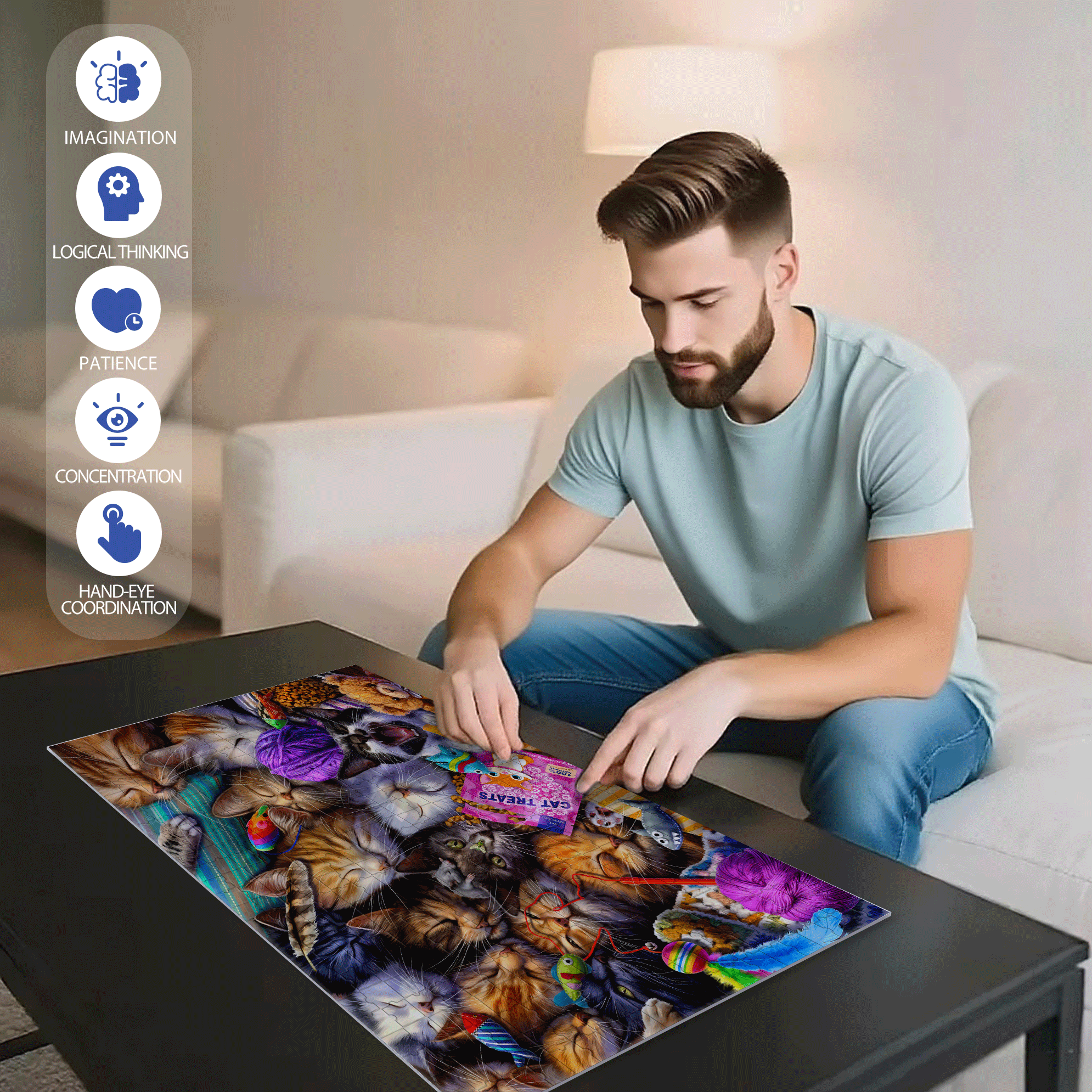 Cat Treats 500pcs/1000pcs Jigsaw Puzzle, Scratch-Resistant, Interactive Family Game & Brain-Boosting DIY Decor, Perfect for Halloween, Christmas & New Year Gifts, Family Puzzle Game