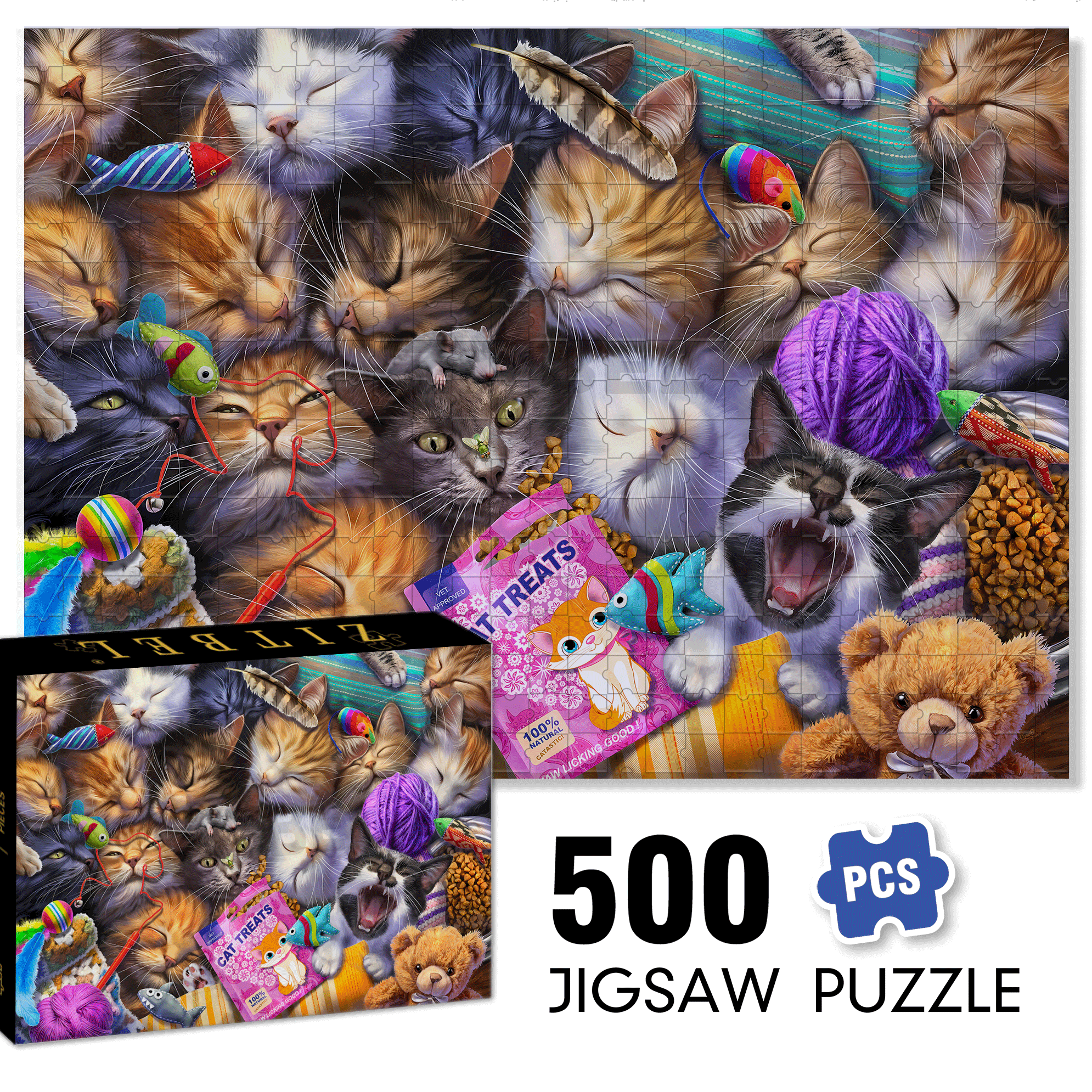 Cat Treats 500pcs/1000pcs Jigsaw Puzzle, Scratch-Resistant, Interactive Family Game & Brain-Boosting DIY Decor, Perfect for Halloween, Christmas & New Year Gifts, Family Puzzle Game