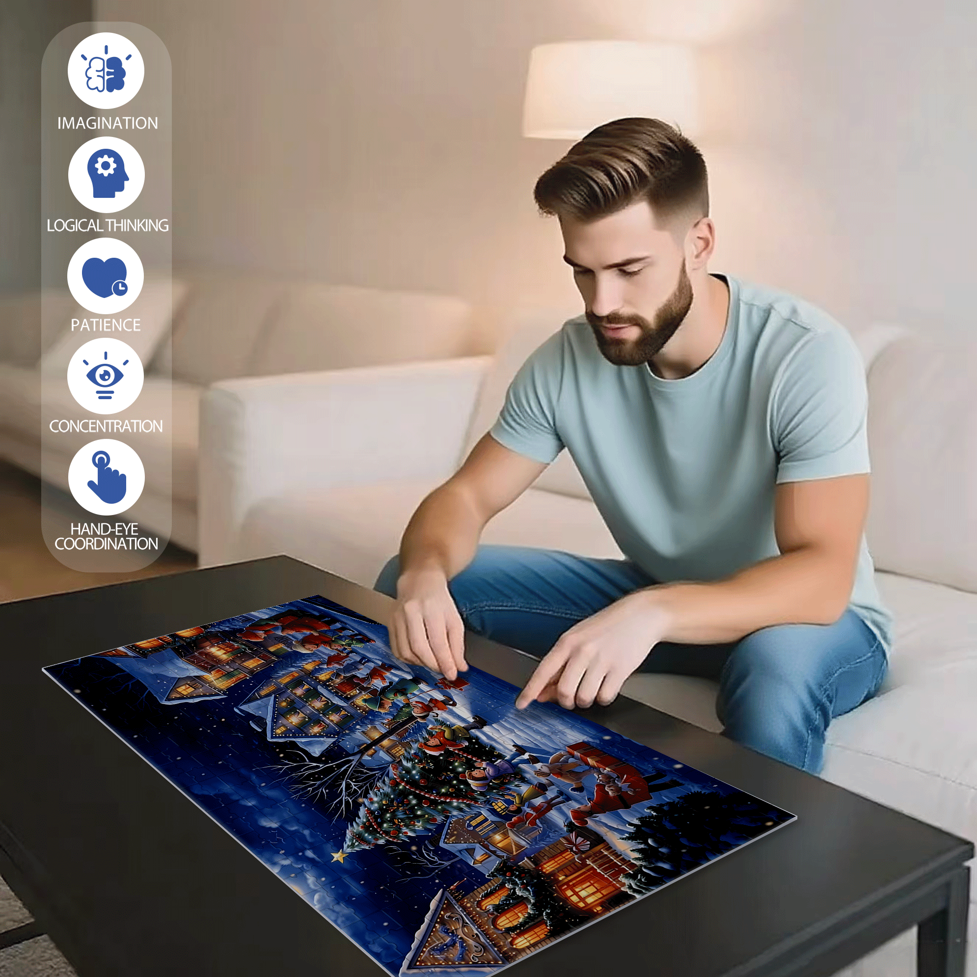 Children Playing 500pcs/1000pcs Jigsaw Puzzle, Scratch-Resistant, Interactive Family Game & Brain-Boosting DIY Decor, Perfect for Halloween, Christmas & New Year Gifts, Family Puzzle Game