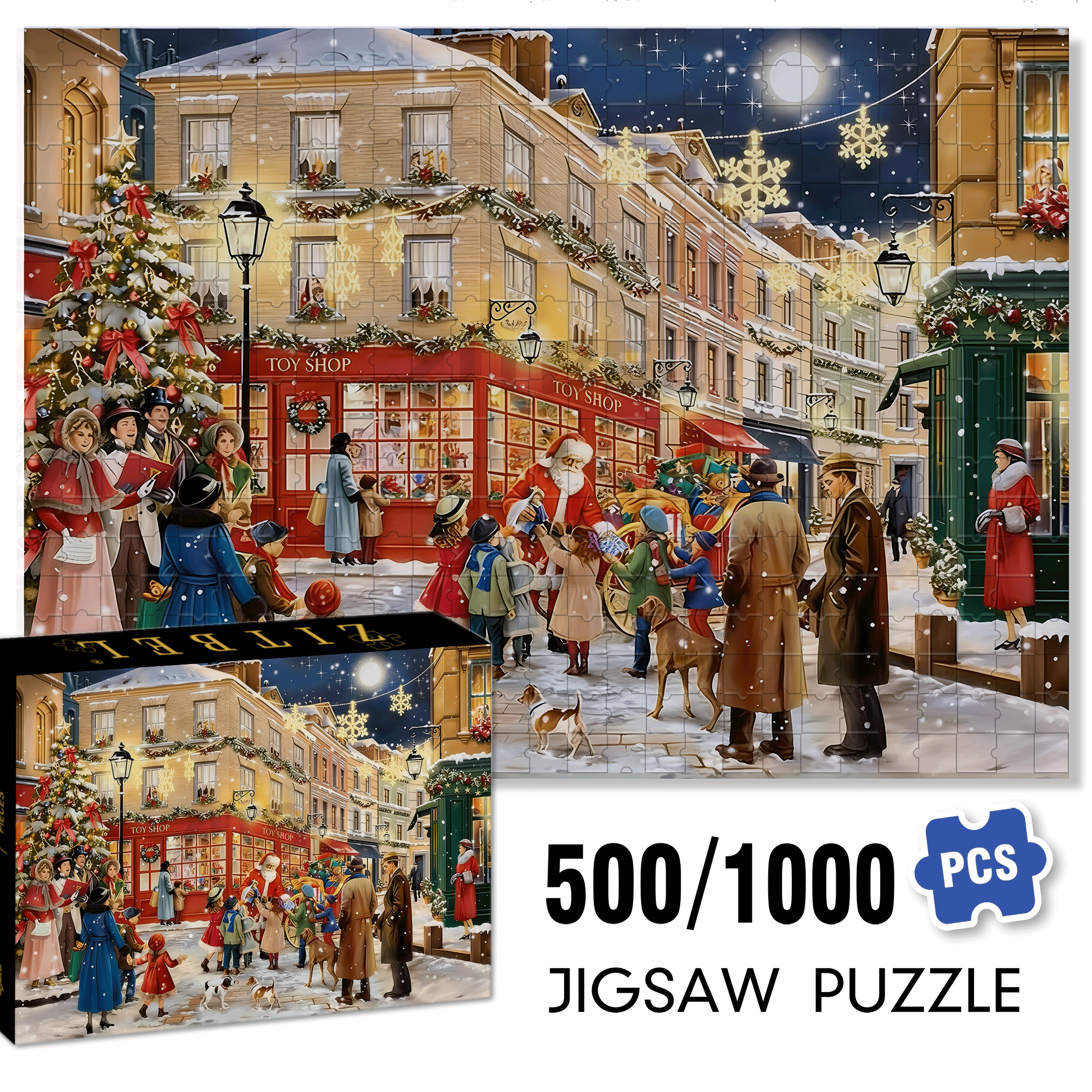 Christmas Street Toy Store 500pcs/1000pcs Jigsaw Puzzle, Scratch-Resistant, Interactive Family Game & Brain-Boosting DIY Decor, Perfect for Halloween, Christmas & New Year Gifts, Family Puzzle Game