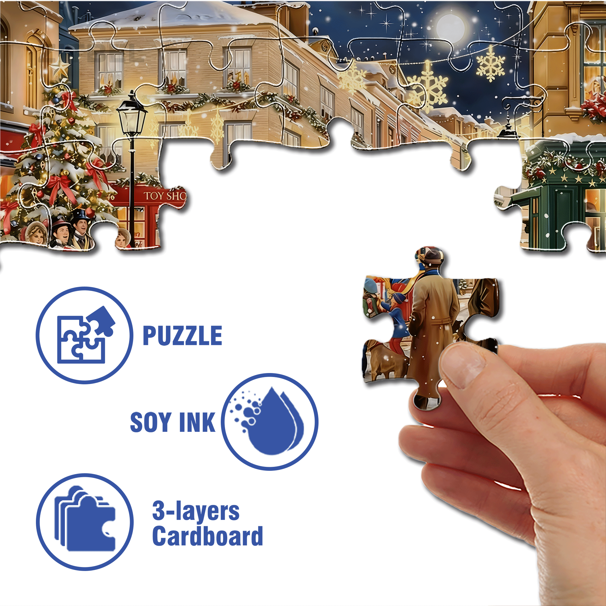 Christmas Street Toy Store 500pcs/1000pcs Jigsaw Puzzle, Scratch-Resistant, Interactive Family Game & Brain-Boosting DIY Decor, Perfect for Halloween, Christmas & New Year Gifts, Family Puzzle Game