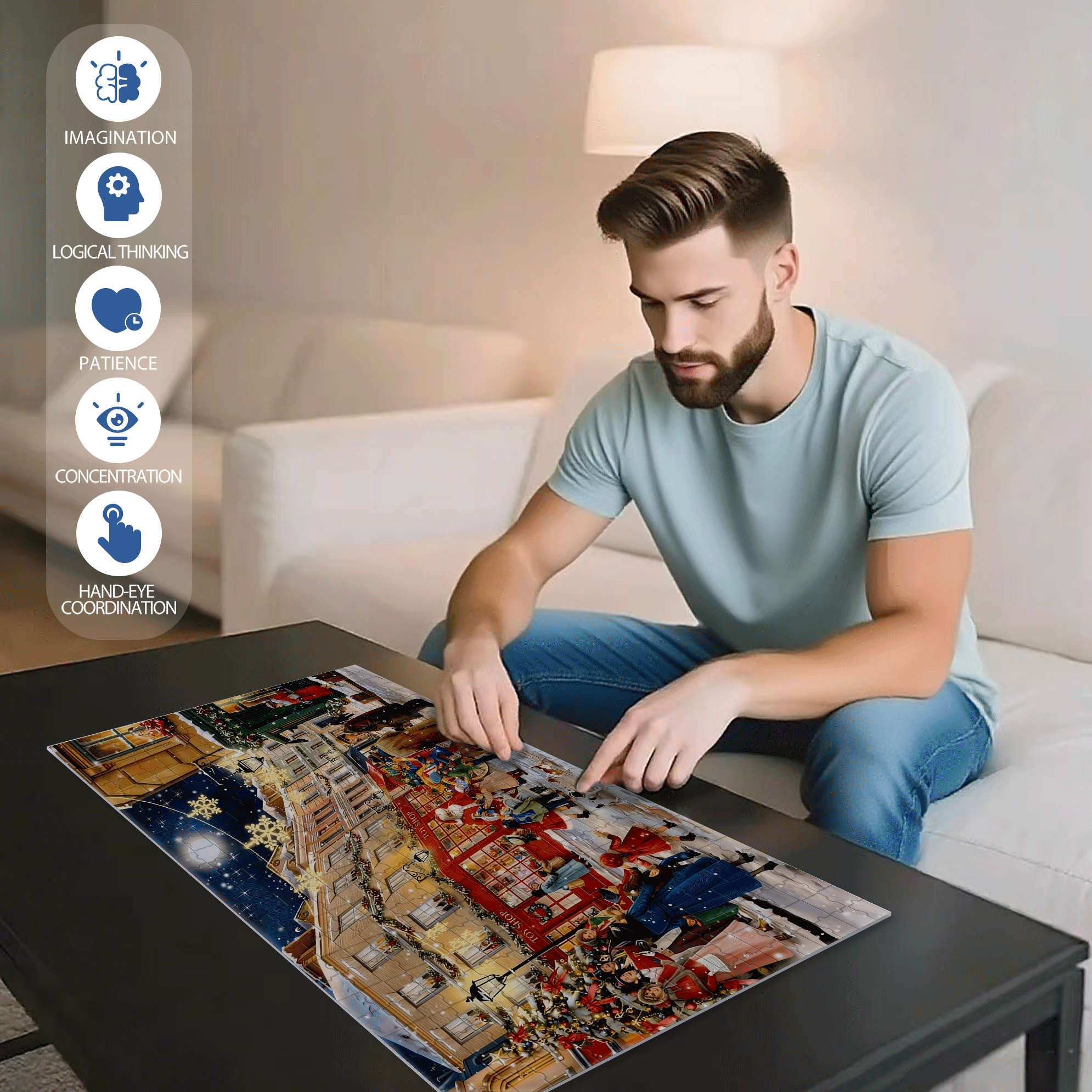 Christmas Street Toy Store 500pcs/1000pcs Jigsaw Puzzle, Scratch-Resistant, Interactive Family Game & Brain-Boosting DIY Decor, Perfect for Halloween, Christmas & New Year Gifts, Family Puzzle Game
