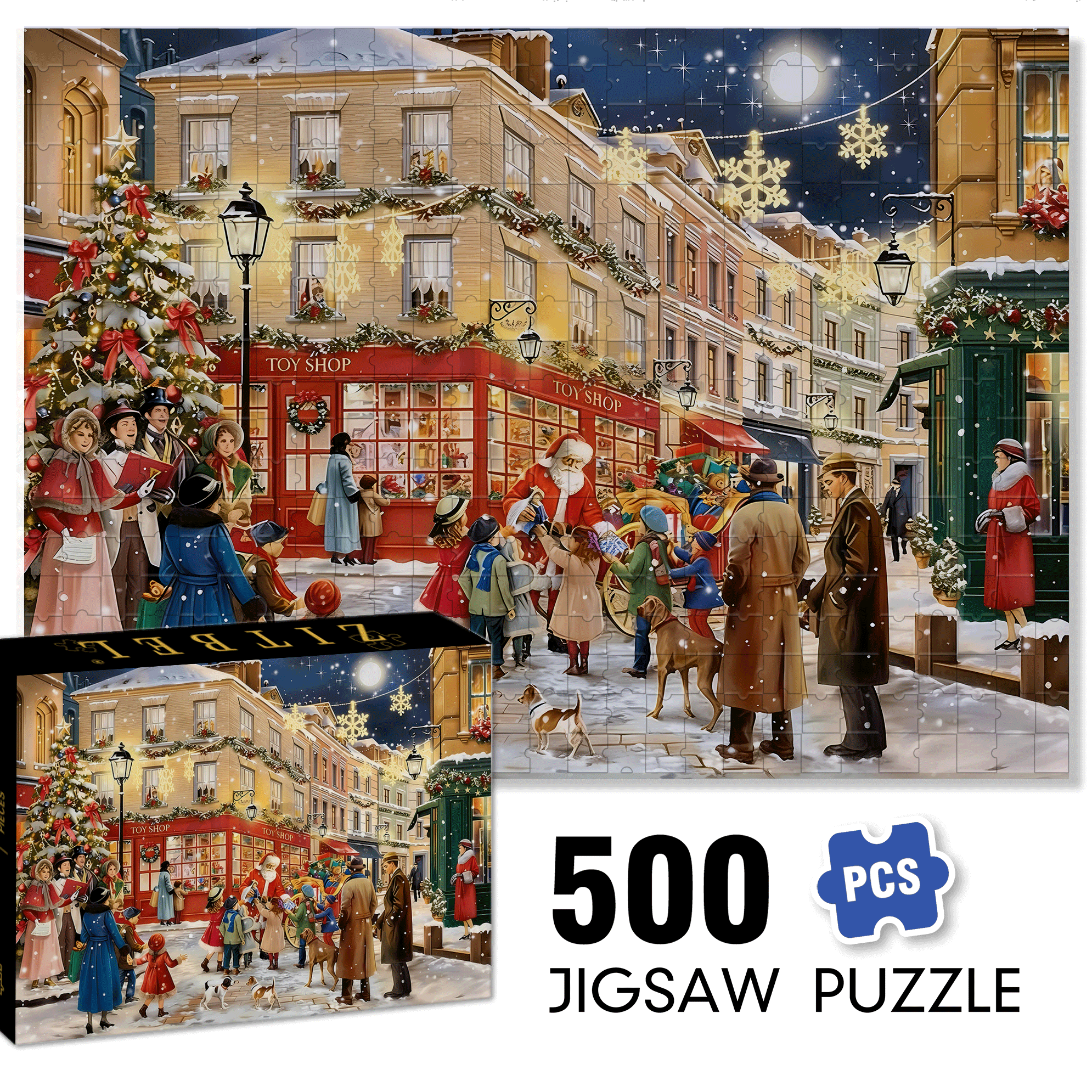 Christmas Street Toy Store 500pcs/1000pcs Jigsaw Puzzle, Scratch-Resistant, Interactive Family Game & Brain-Boosting DIY Decor, Perfect for Halloween, Christmas & New Year Gifts, Family Puzzle Game