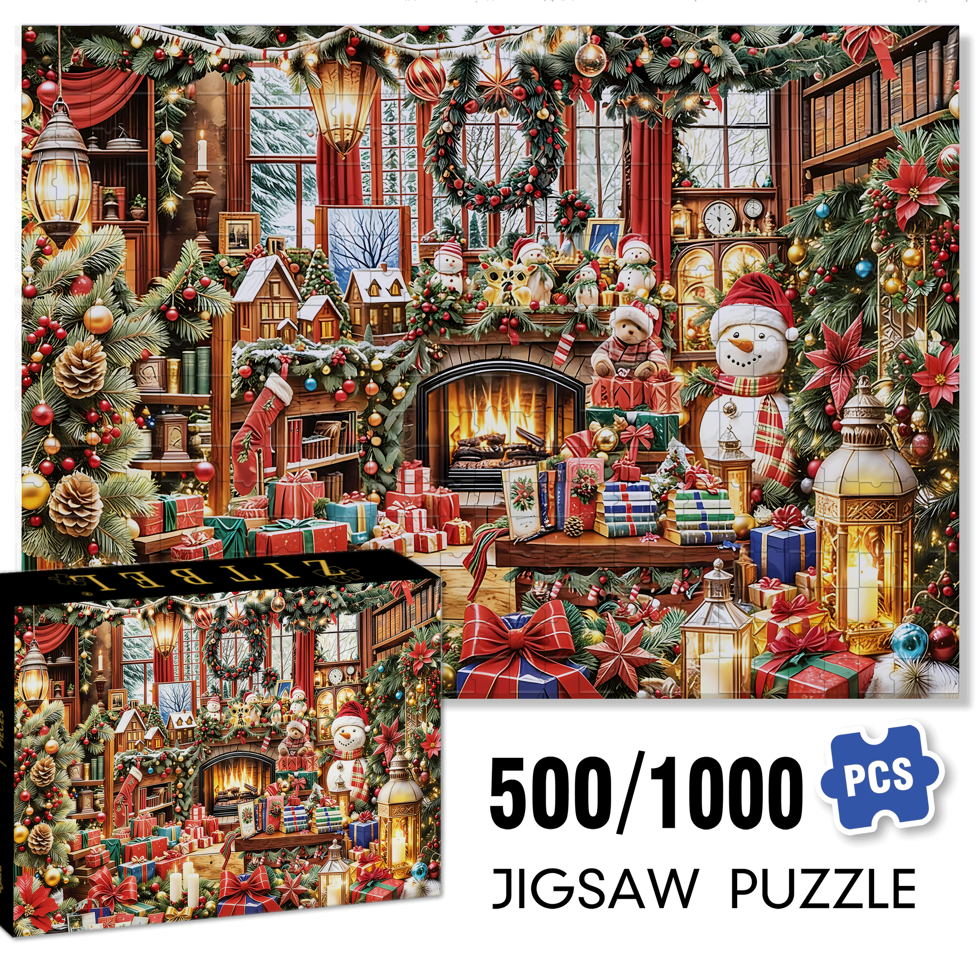 Christmas Treasures 500pcs/1000pcs Jigsaw Puzzle, Scratch-Resistant, Interactive Family Game & Brain-Boosting DIY Decor, Perfect for Halloween, Christmas & New Year Gifts, Family Puzzle Game
