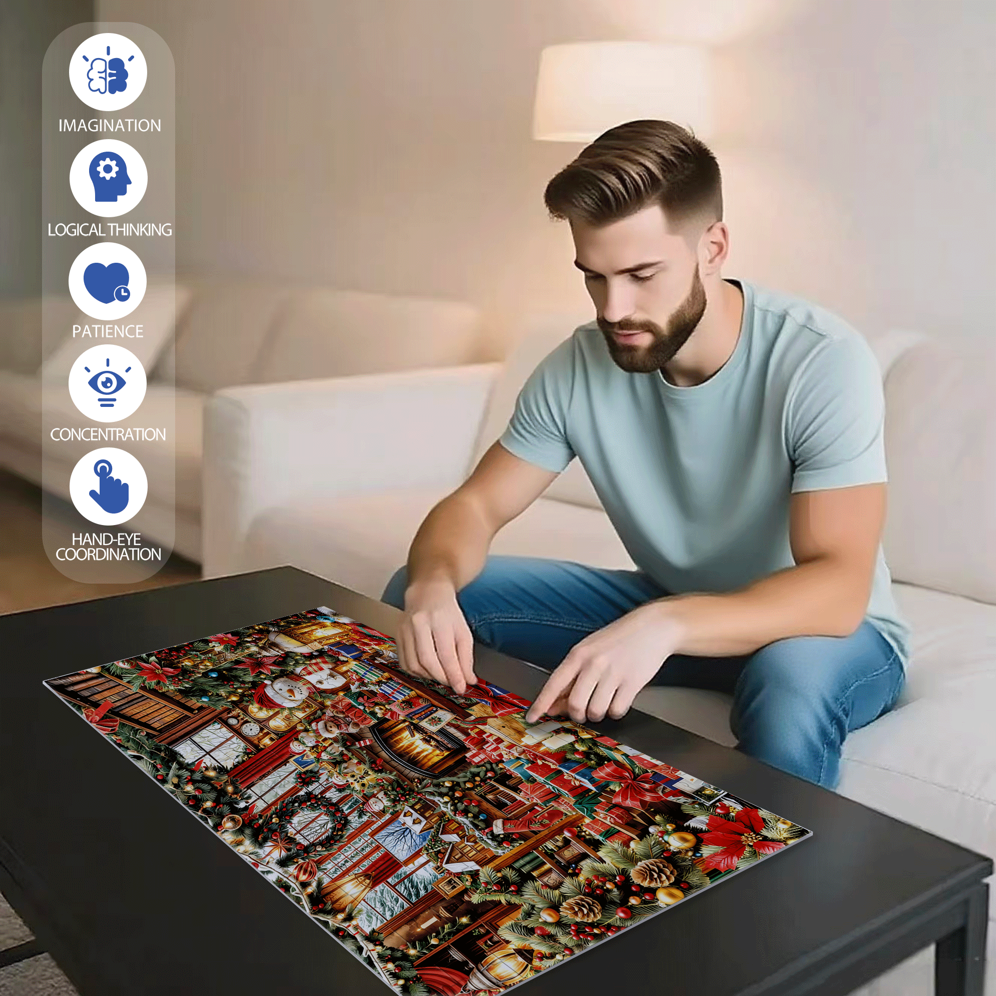 Christmas Treasures 500pcs/1000pcs Jigsaw Puzzle, Scratch-Resistant, Interactive Family Game & Brain-Boosting DIY Decor, Perfect for Halloween, Christmas & New Year Gifts, Family Puzzle Game