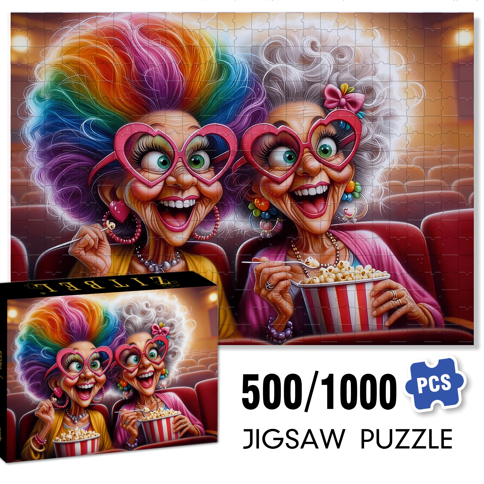 Cinema Carnival 500pcs/1000pcs Jigsaw Puzzle, Scratch-Resistant, Interactive Family Game & Brain-Boosting DIY Decor, Perfect for Halloween, Christmas & New Year Gifts, Family Puzzle Game