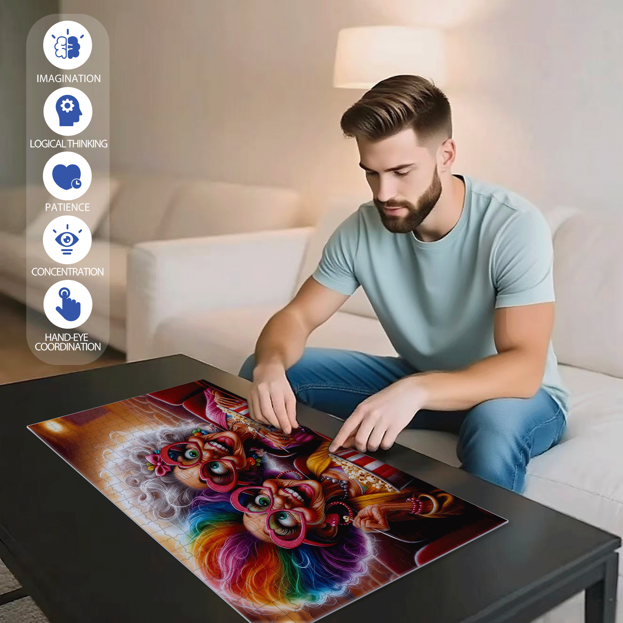 Cinema Carnival 500pcs/1000pcs Jigsaw Puzzle, Scratch-Resistant, Interactive Family Game & Brain-Boosting DIY Decor, Perfect for Halloween, Christmas & New Year Gifts, Family Puzzle Game
