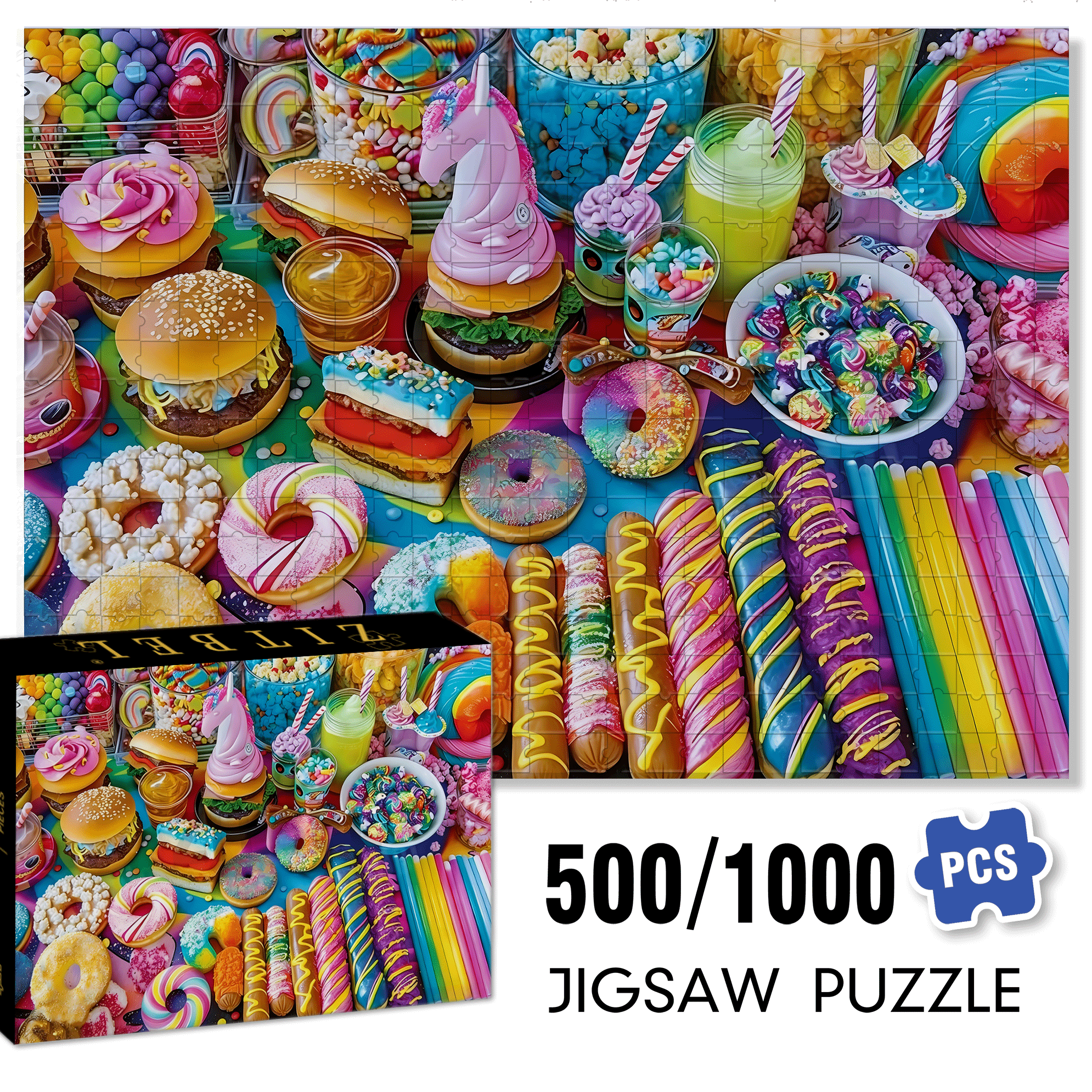 Colorful Candy Party 500pcs/1000pcs Jigsaw Puzzle, Scratch-Resistant, Interactive Family Game & Brain-Boosting DIY Decor, Perfect for Halloween, Christmas & New Year Gifts, Family Puzzle Game