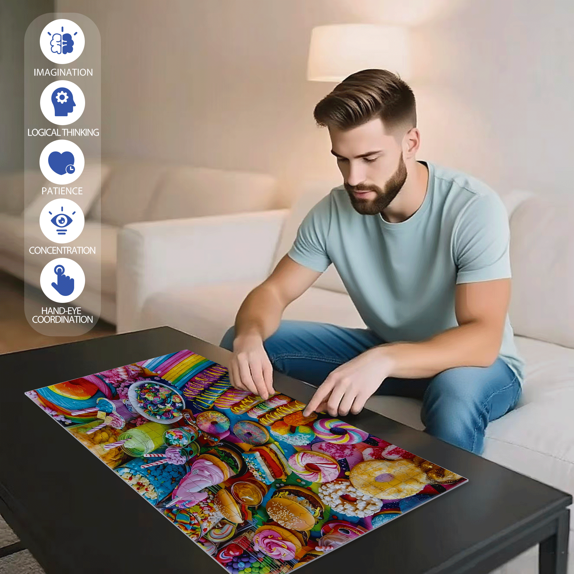 Colorful Candy Party 500pcs/1000pcs Jigsaw Puzzle, Scratch-Resistant, Interactive Family Game & Brain-Boosting DIY Decor, Perfect for Halloween, Christmas & New Year Gifts, Family Puzzle Game
