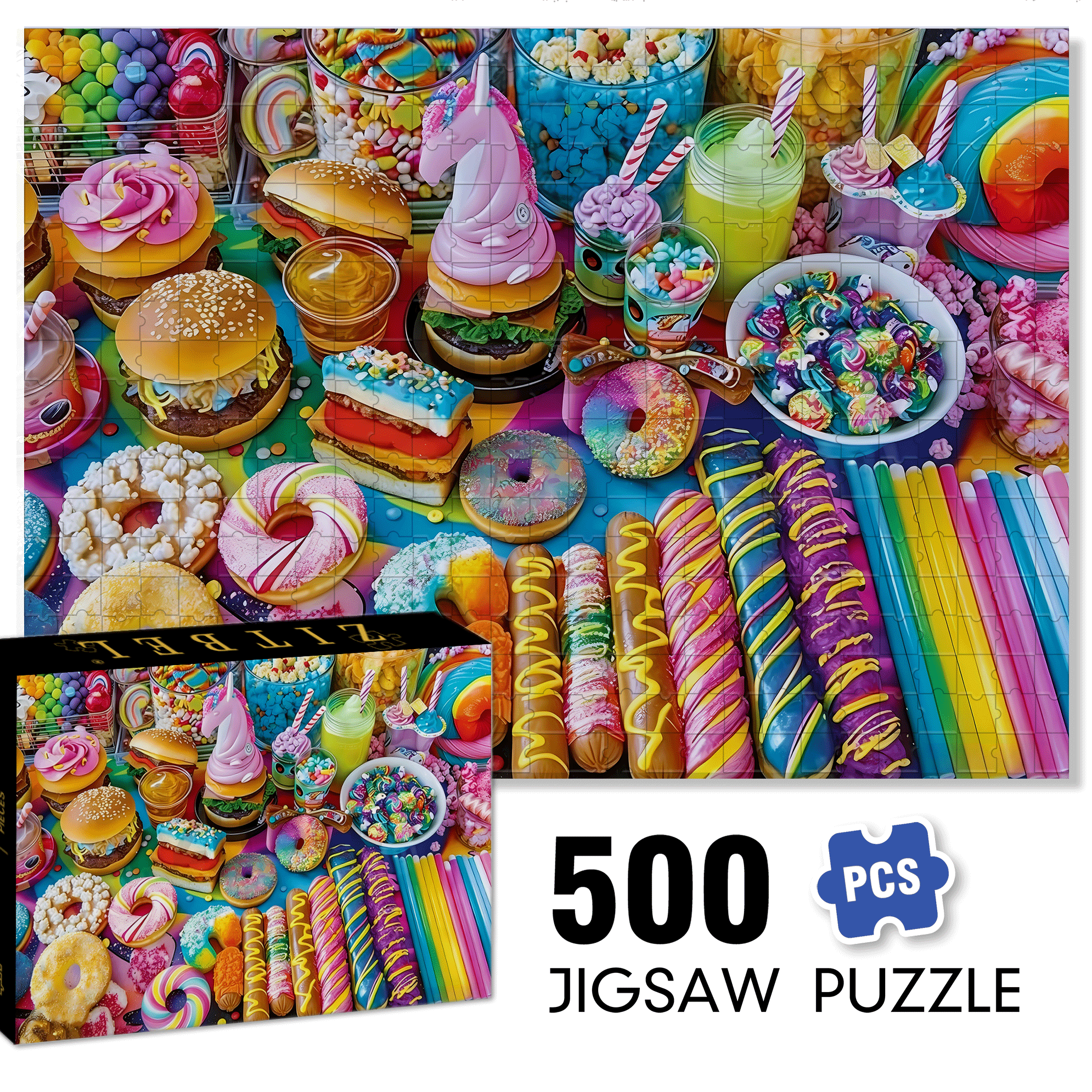 Colorful Candy Party 500pcs/1000pcs Jigsaw Puzzle, Scratch-Resistant, Interactive Family Game & Brain-Boosting DIY Decor, Perfect for Halloween, Christmas & New Year Gifts, Family Puzzle Game