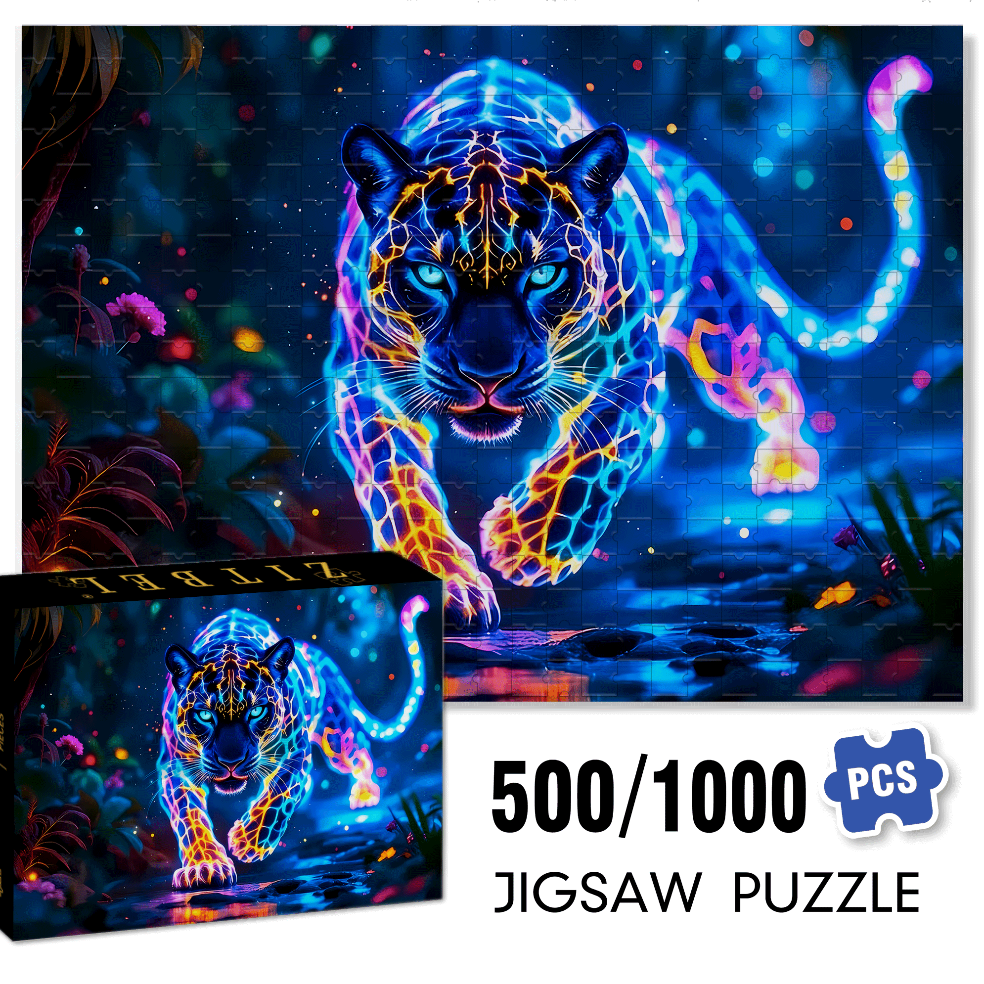 Colorful Leopard 500pcs/1000pcs Jigsaw Puzzle, Scratch-Resistant, Interactive Family Game & Brain-Boosting DIY Decor, Perfect for Halloween, Christmas & New Year Gifts, Family Puzzle Game
