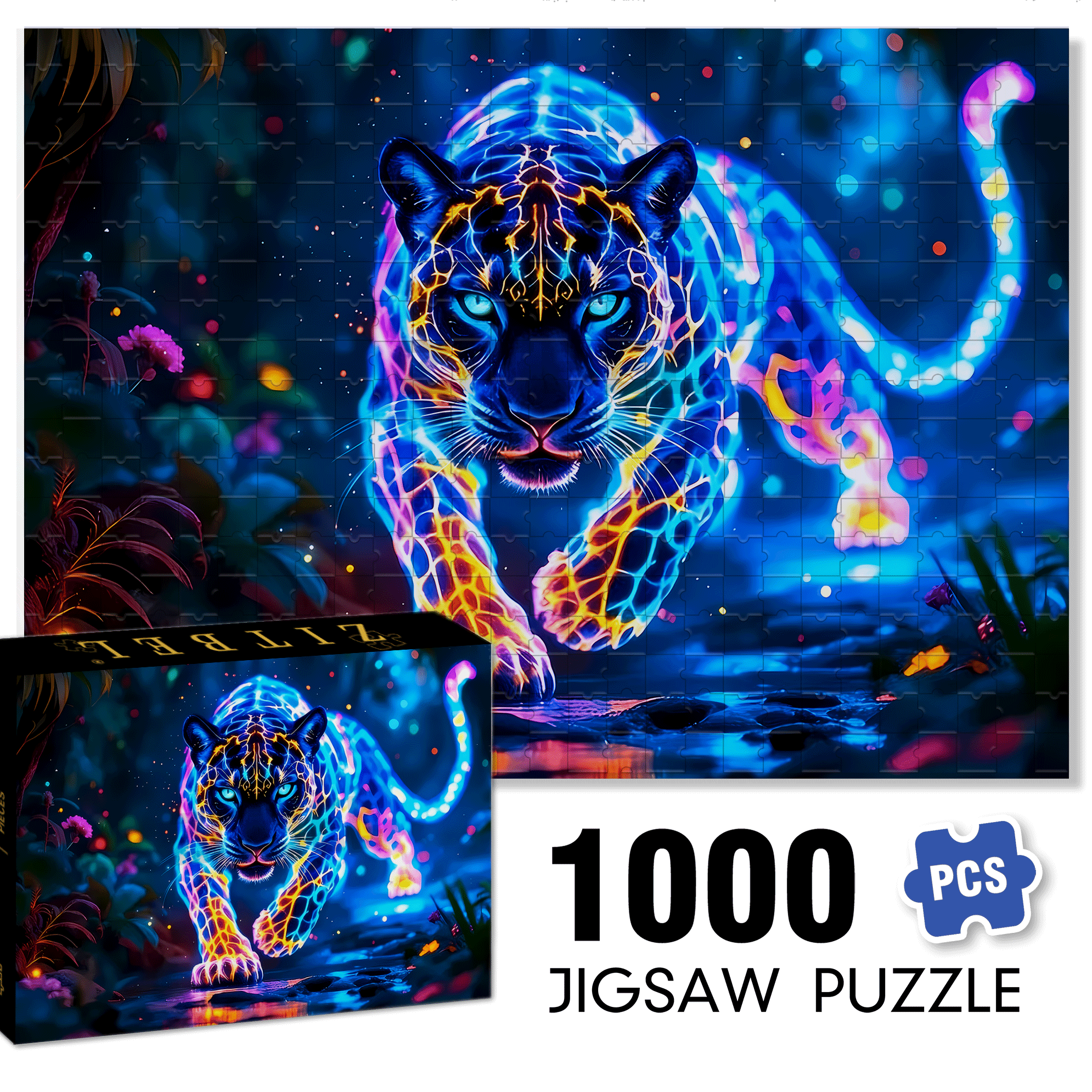 Colorful Leopard 500pcs/1000pcs Jigsaw Puzzle, Scratch-Resistant, Interactive Family Game & Brain-Boosting DIY Decor, Perfect for Halloween, Christmas & New Year Gifts, Family Puzzle Game