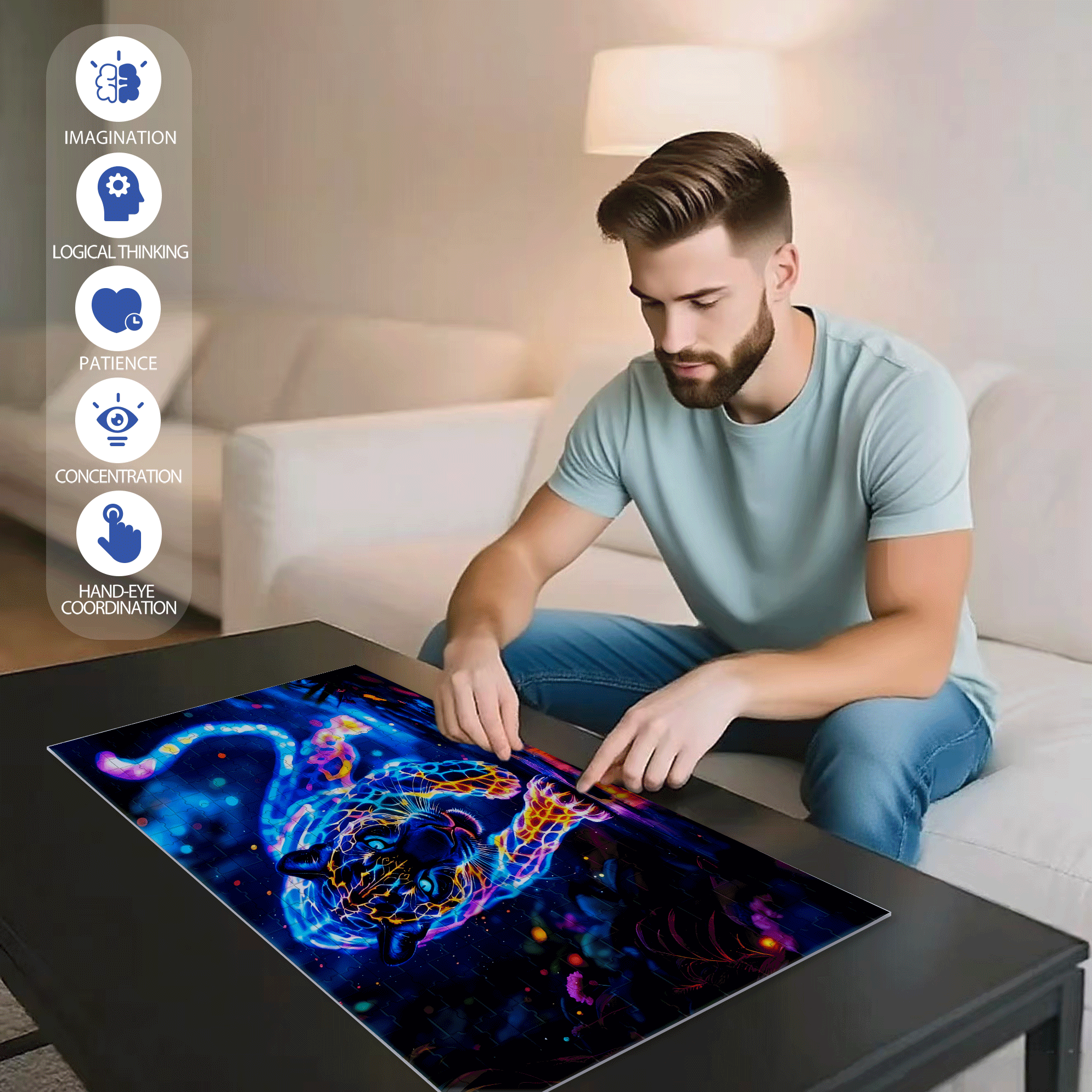 Colorful Leopard 500pcs/1000pcs Jigsaw Puzzle, Scratch-Resistant, Interactive Family Game & Brain-Boosting DIY Decor, Perfect for Halloween, Christmas & New Year Gifts, Family Puzzle Game
