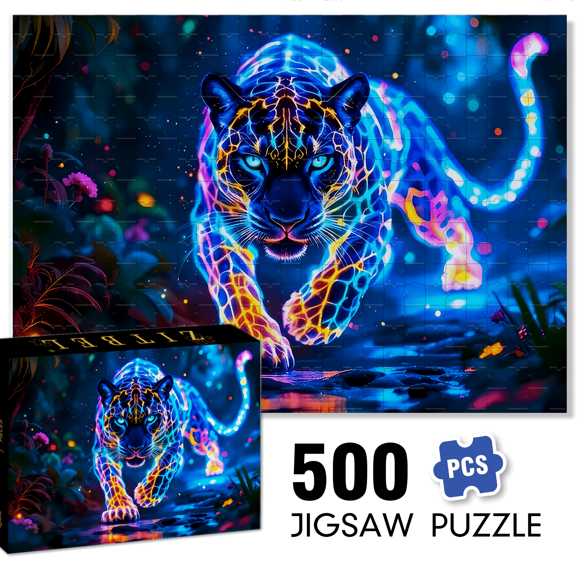 Colorful Leopard 500pcs/1000pcs Jigsaw Puzzle, Scratch-Resistant, Interactive Family Game & Brain-Boosting DIY Decor, Perfect for Halloween, Christmas & New Year Gifts, Family Puzzle Game